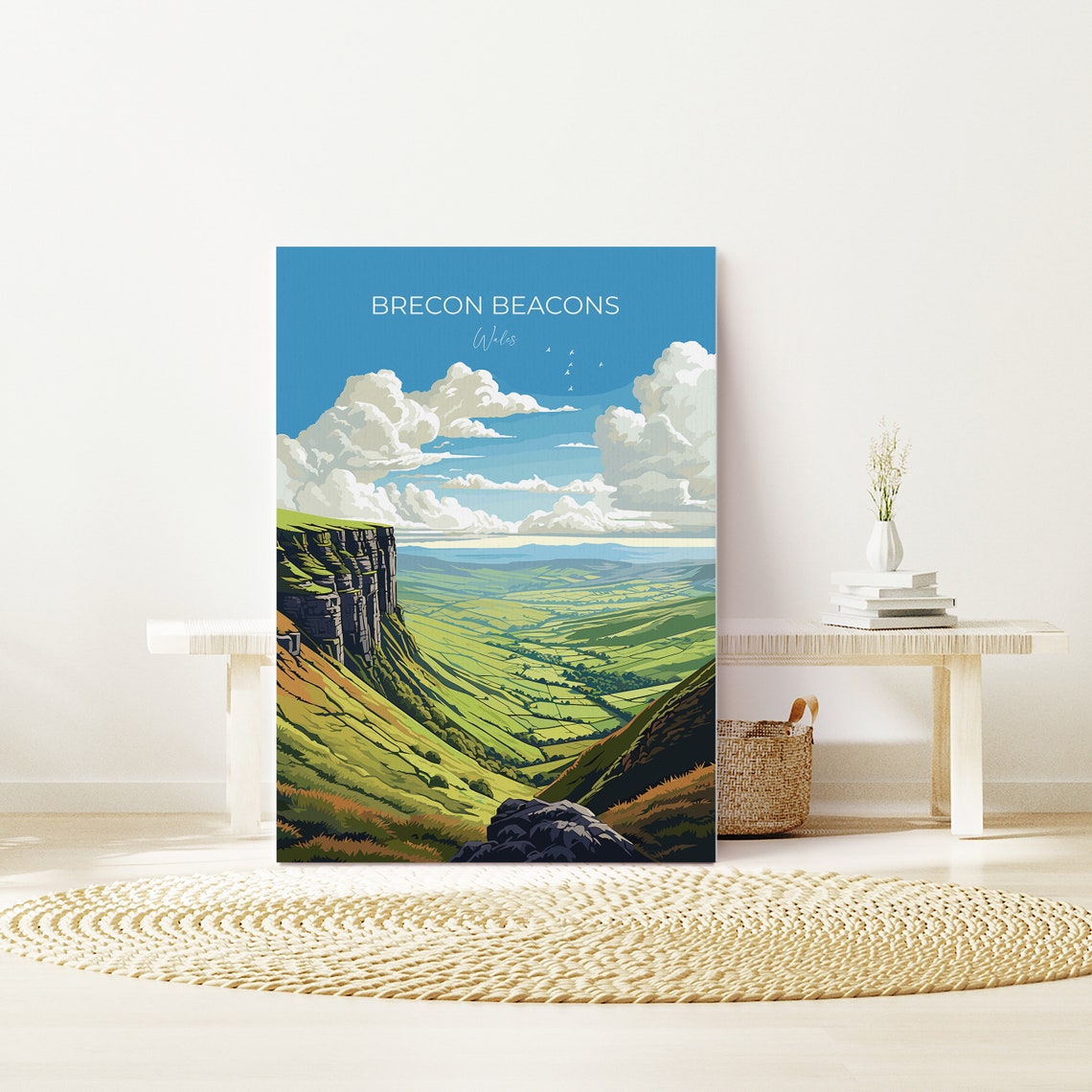 Brecon Beacons Wales Green Valley Cliffs Landscape Travel Poster Decor - Image 3