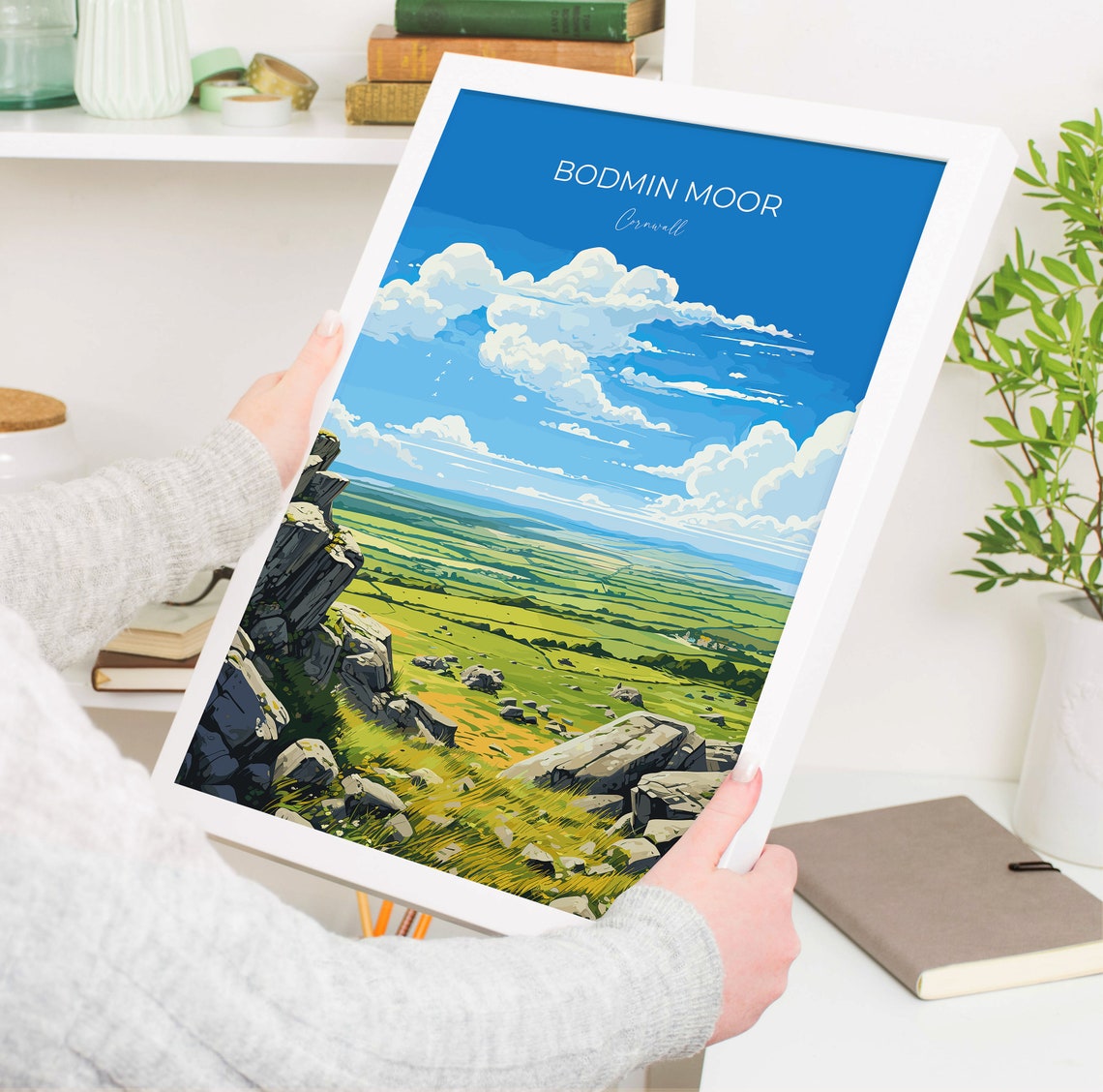 Bodmin Moor Cornwall Rock Outcrops Blue Sky Countryside Travel Print - Image 5