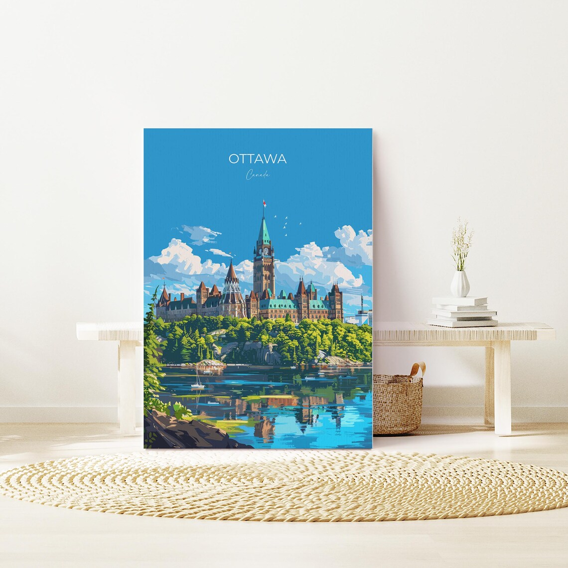 Ottawa Canada Parliament Hill River Reflection Vintage Travel Poster - Image 2