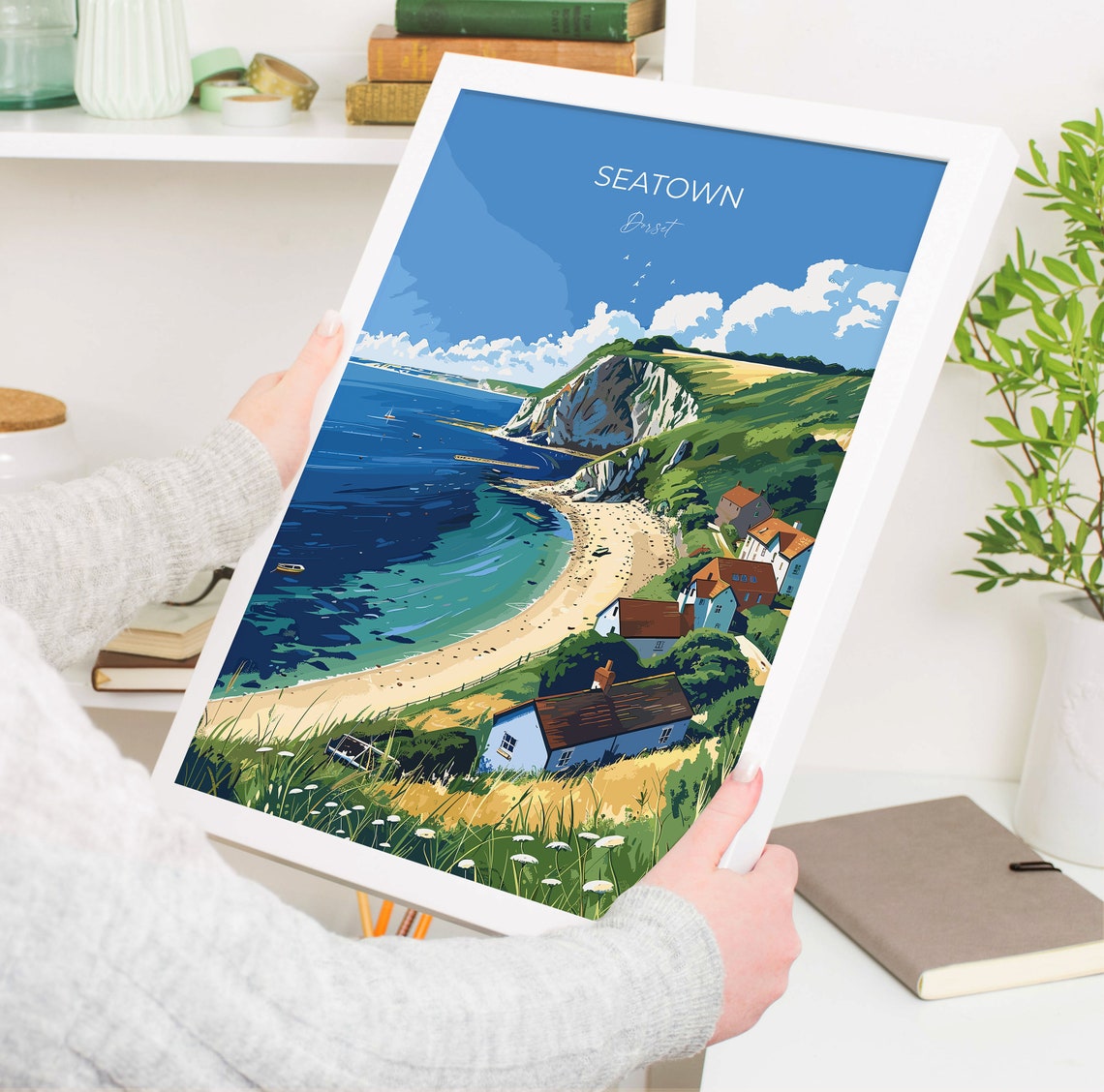 Seatown Dorset Cottage Cove Chalk Cliffs Coastline Travel Poster - Image 3