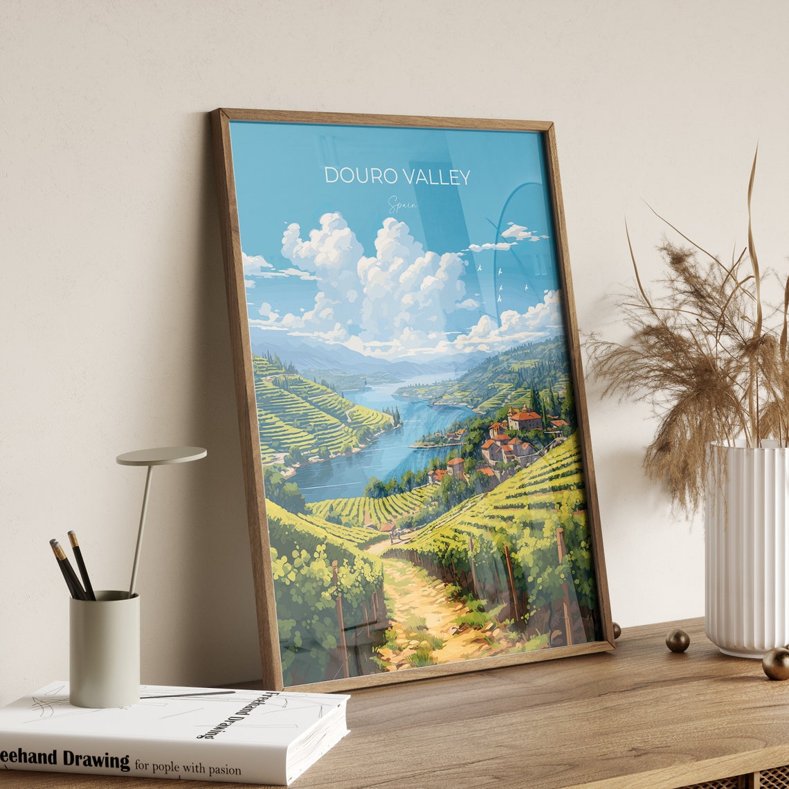 Douro Valley Spain Terraced Vineyards River Village Travel Poster Gift - Image 2