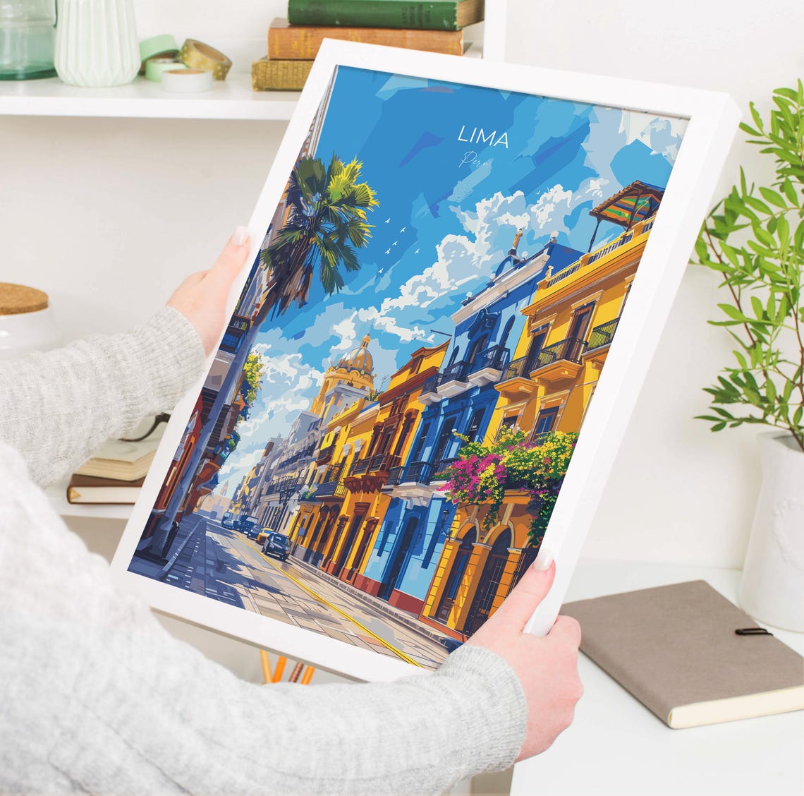 Lima Peru Colorful Colonial Street Yellow Blue Buildings Travel Poster - Image 3