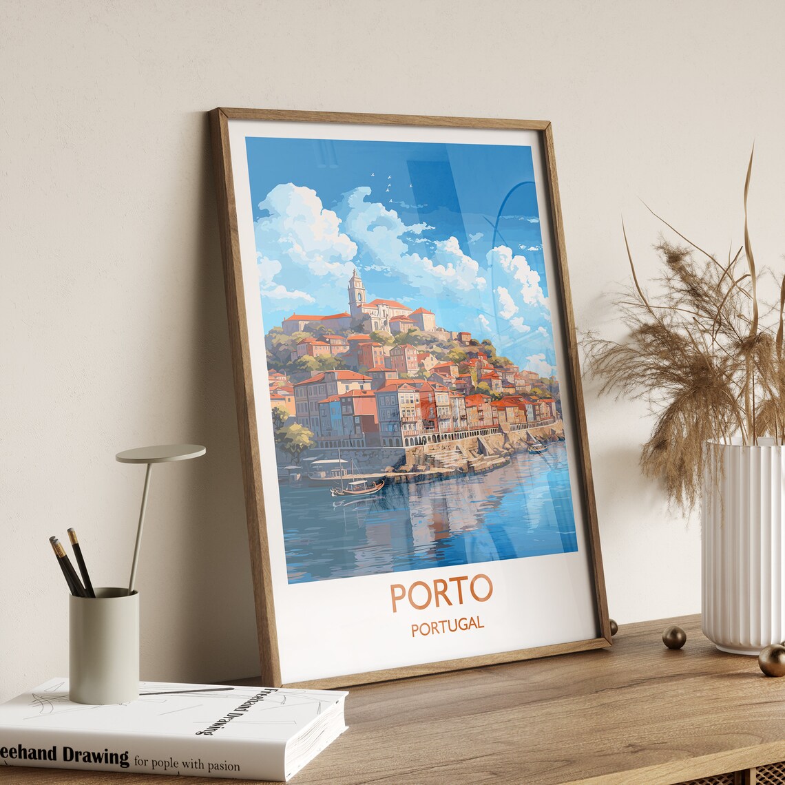 Porto Riverside Red Rooftops Porto Portugal Vintage Travel Poster - Image 4