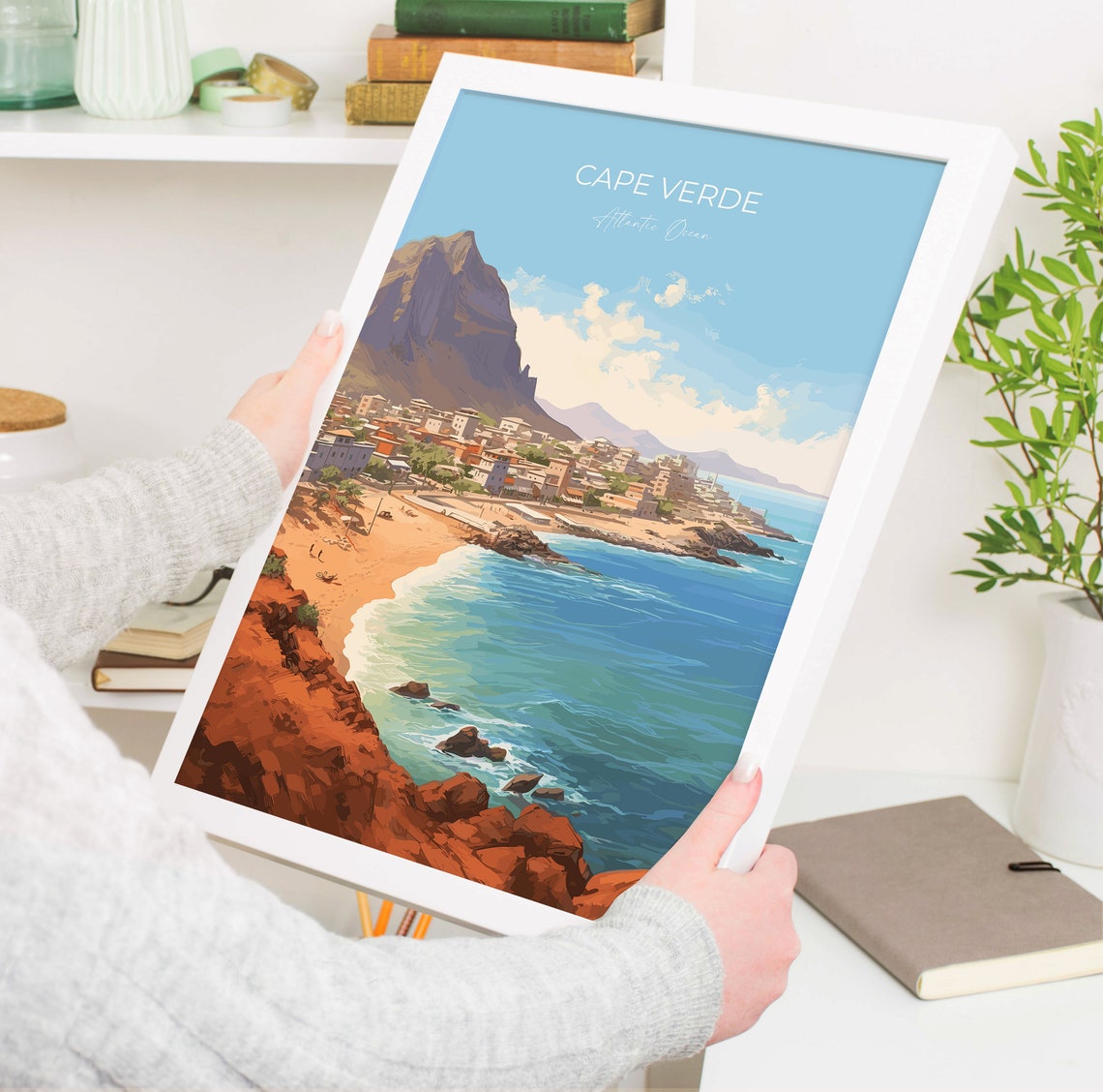 Cape Verde Atlantic Ocean Poster Beach Town Rocky Mountain Coast Scene - Image 5