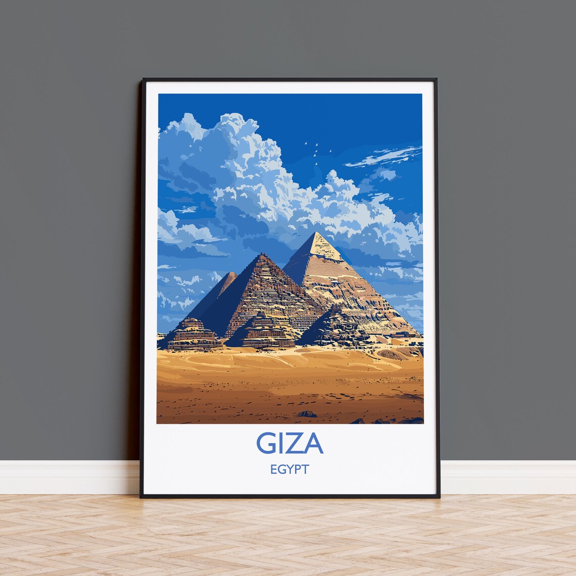 Giza Egypt Pyramids Golden Desert Sky Vintage Art Travel Poster
