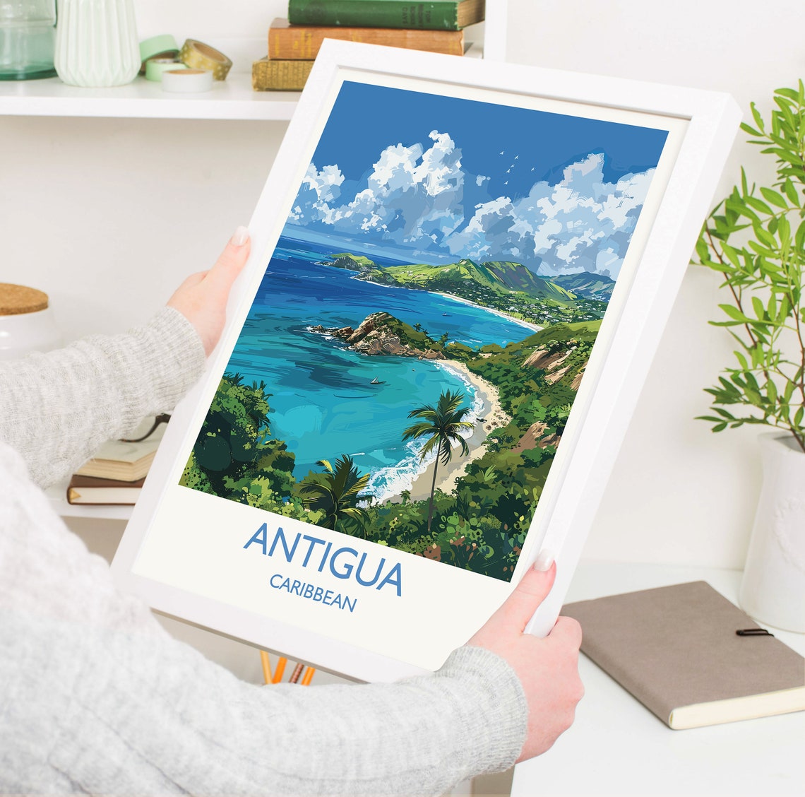 Antigua Caribbean Rocky Point Cove White Beach Sea View Poster - Image 3