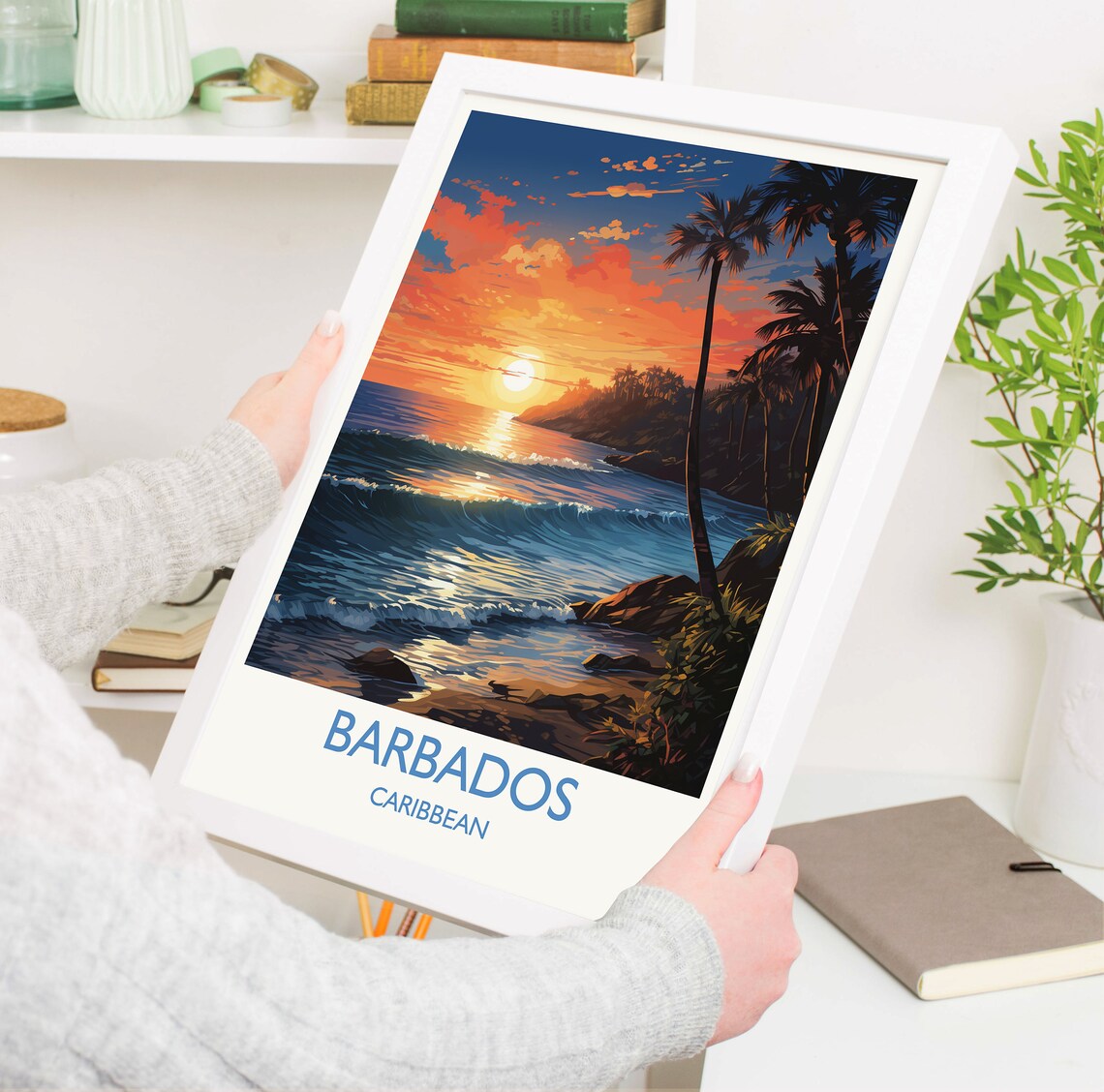 Barbados Travel Poster Wall Art Travel Print Of Barbados Caribbean Barbados Sunset Art Lovers Gift Caribbean Gift Wall Art Print - Image 3