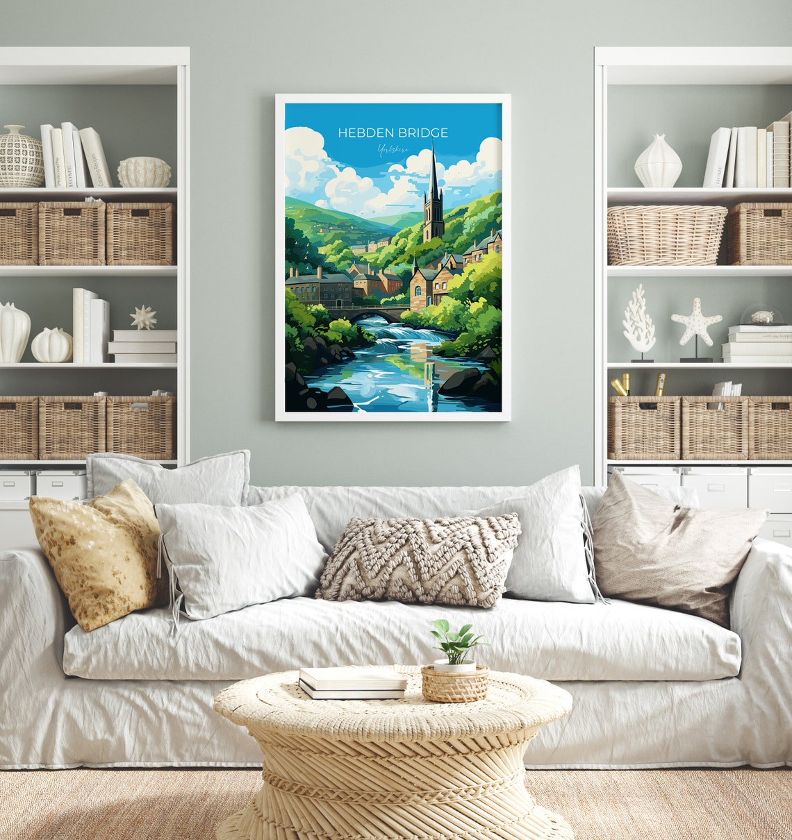 Hebden Bridge Yorkshire Valley Church Spire Illustrated Poster - Image 4