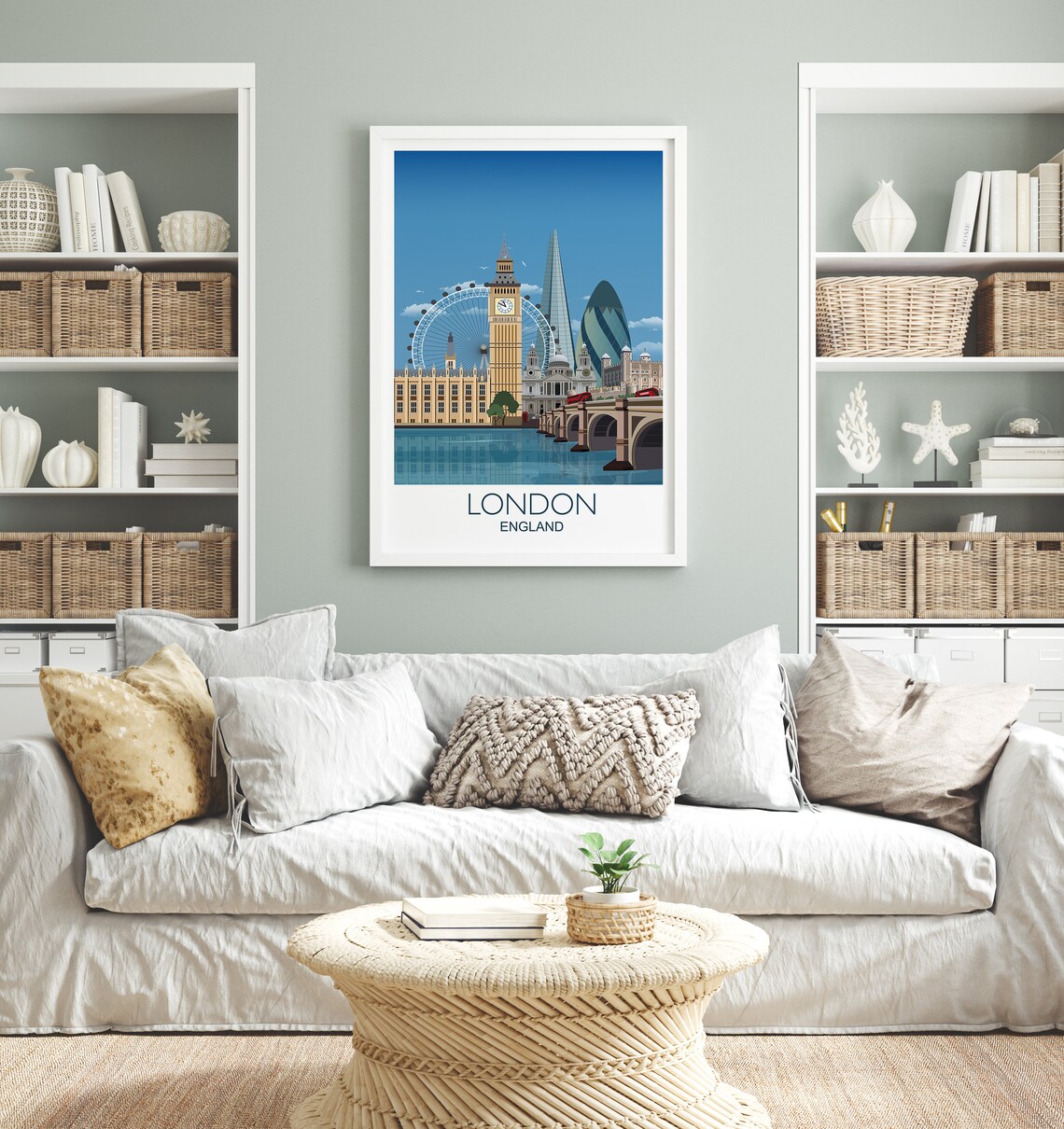 London Travel Poster, St Pauls Cathedral and Big Ben - Image 2