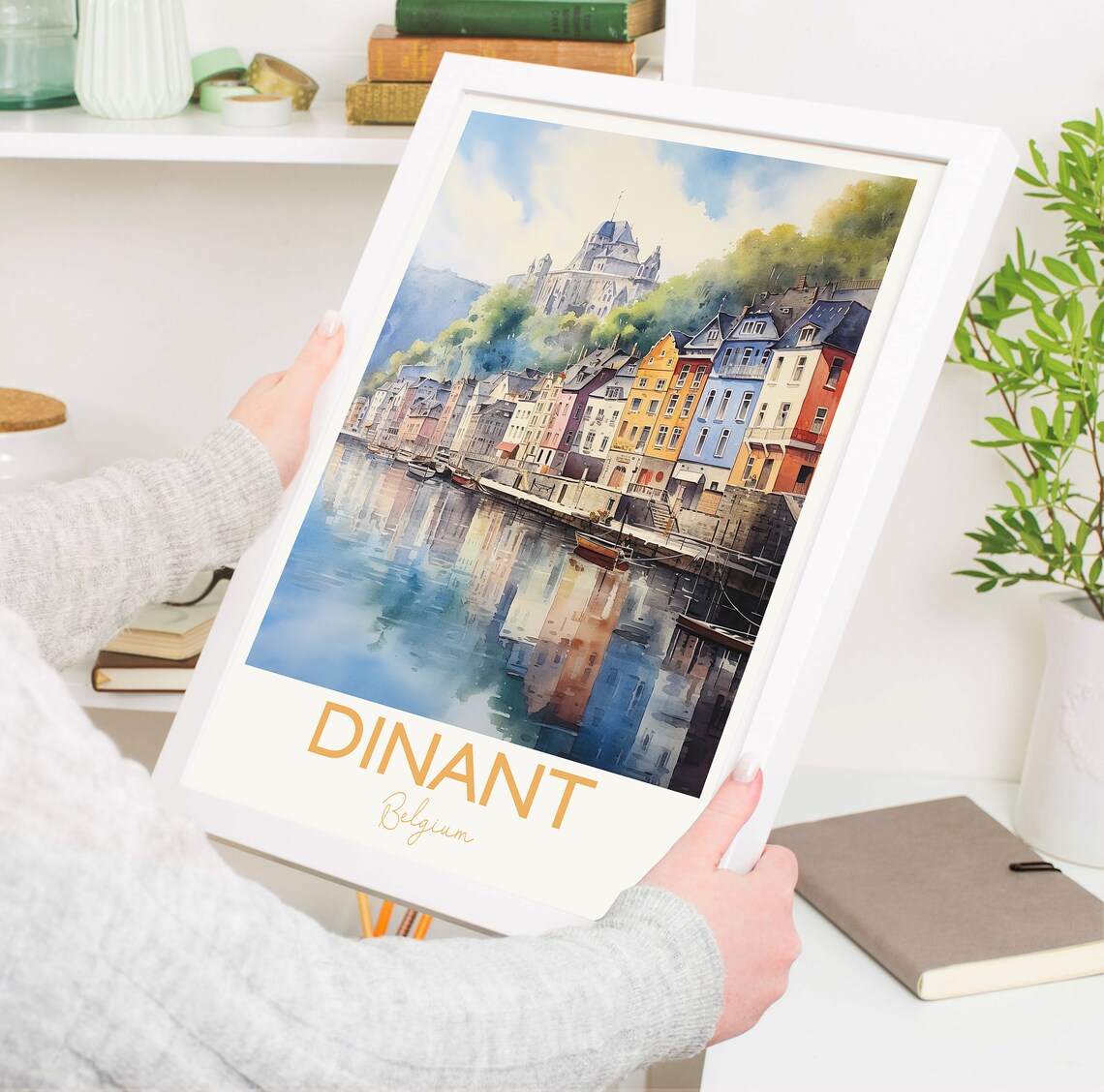 Charming Dinant Belgium Riverside Watercolor Town Art Poster - Image 5