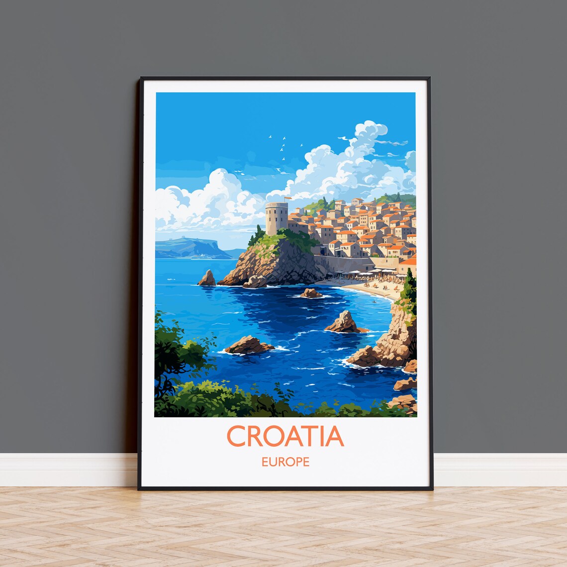 Croatia Walled Coastal Old City Europe Adriatic Sea View Poster
