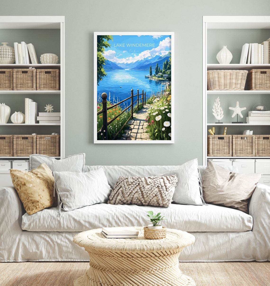 Lake Windemere Cumbria Lakeside Path Daisies Lake View Poster - Image 4