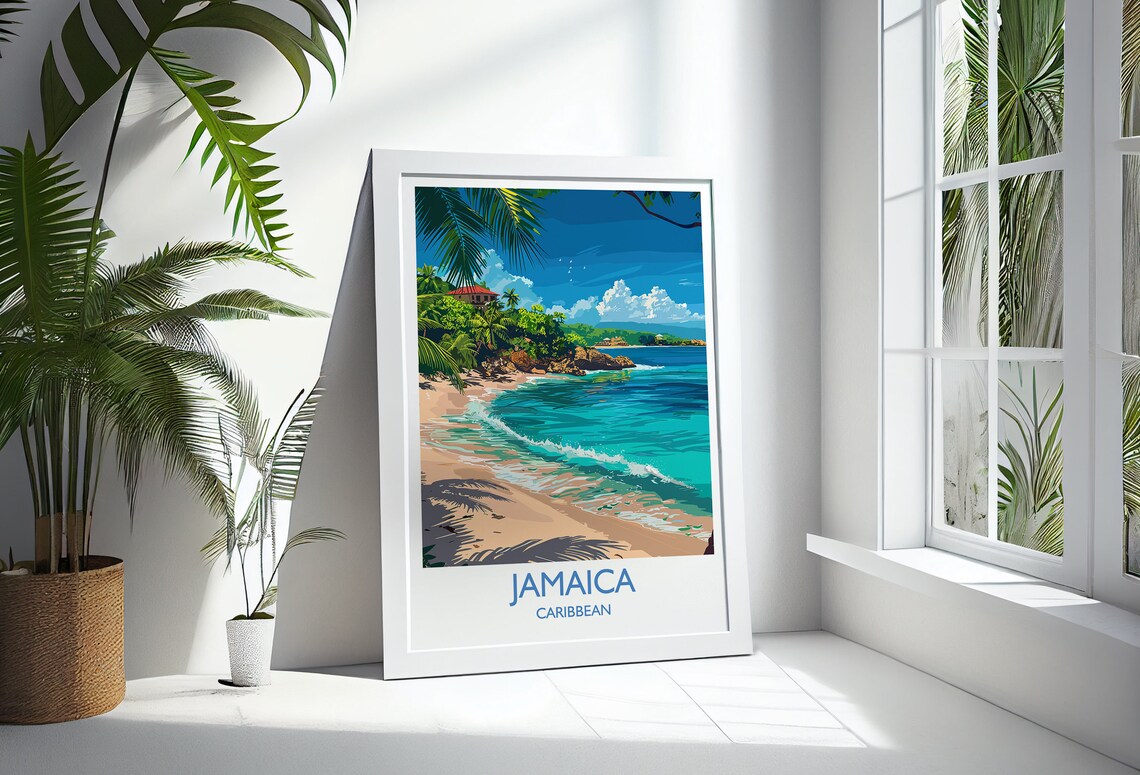 Classic Jamaica Caribbean Tropical Beach White Border Poster - Image 2