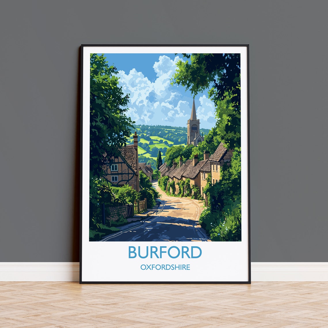 Burford Travel Poster Travel Print Of Burford Oxfordshire Gift England Burford Art Lovers Gift Wall Art Print