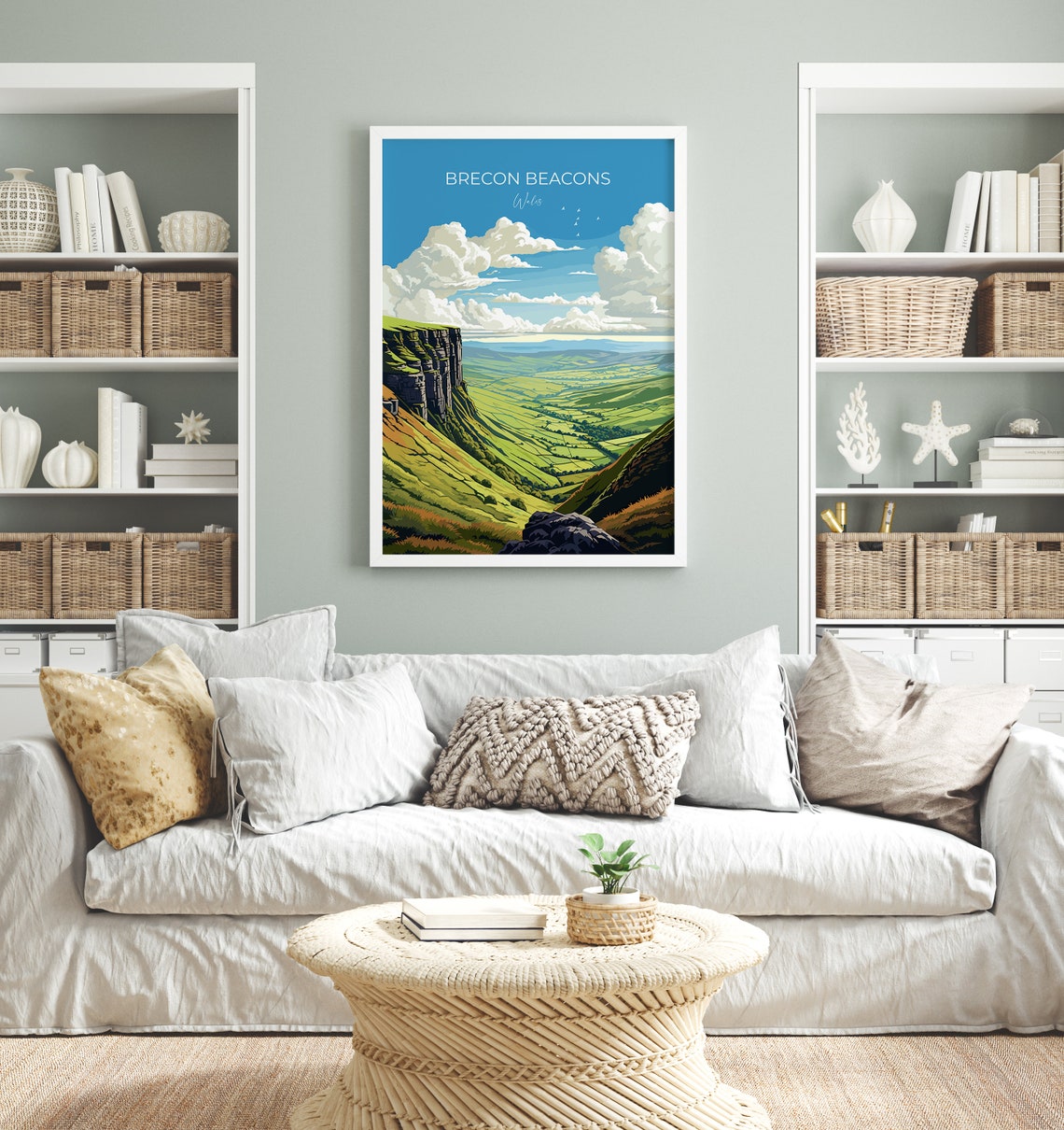 Brecon Beacons Wales Green Valley Cliffs Landscape Travel Poster Decor - Image 4