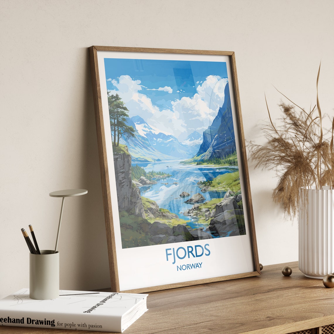 Fjords Travel Poster Travel Print Of Fjords Norway Poster Fjords Art Gift Norway Art Lovers Travel Gift - Image 2
