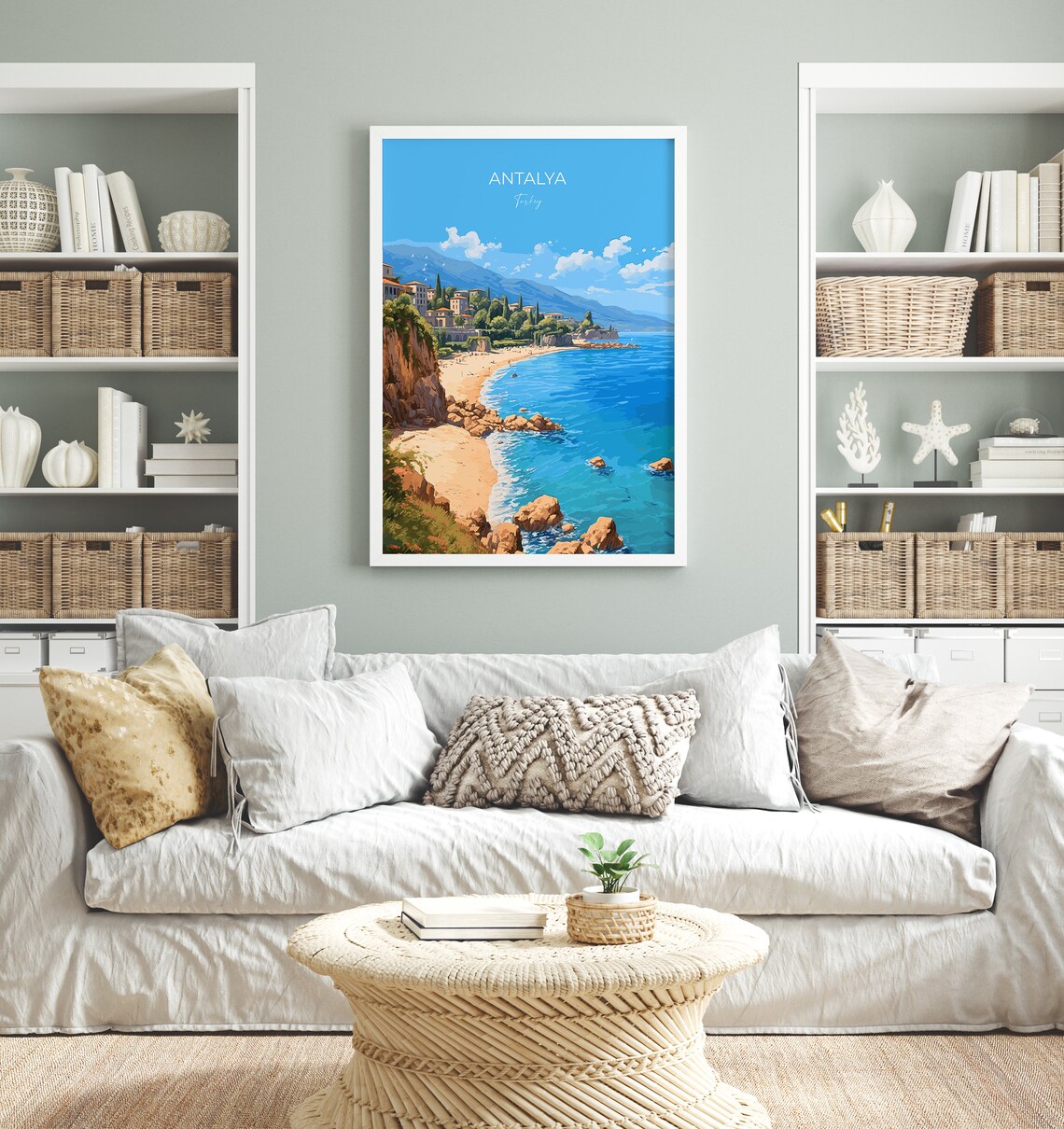 Antalya Turkey Cliffside Beach Sea Coast Scene Travel Poster - Image 4