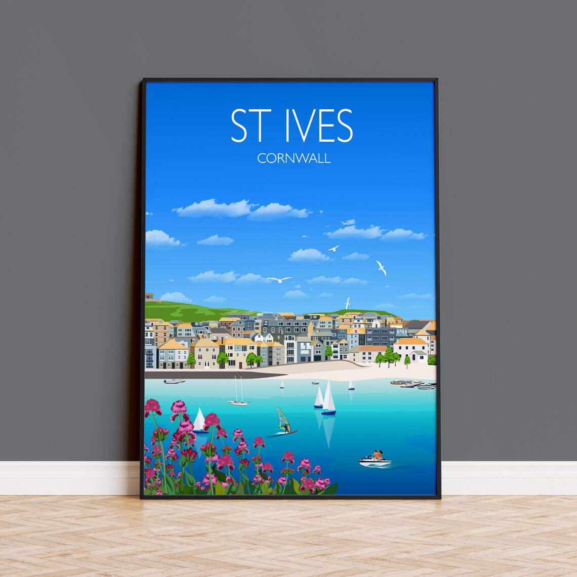 St Ives Cornwall Travel Poster, UK Travel Print