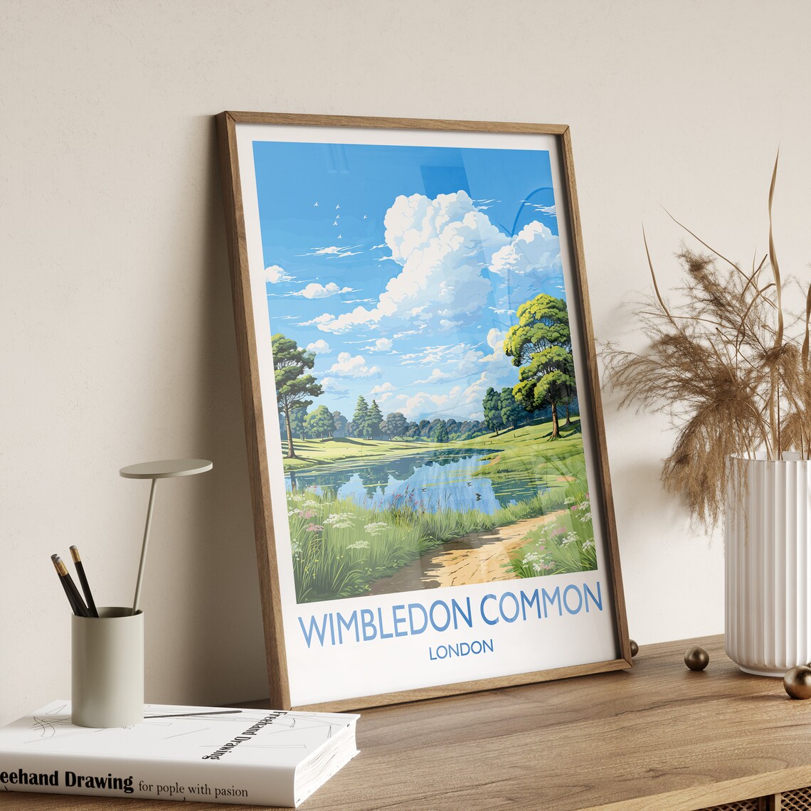Wimbledon Common London Travel Poster Reflecting Lake Nature View - Image 2