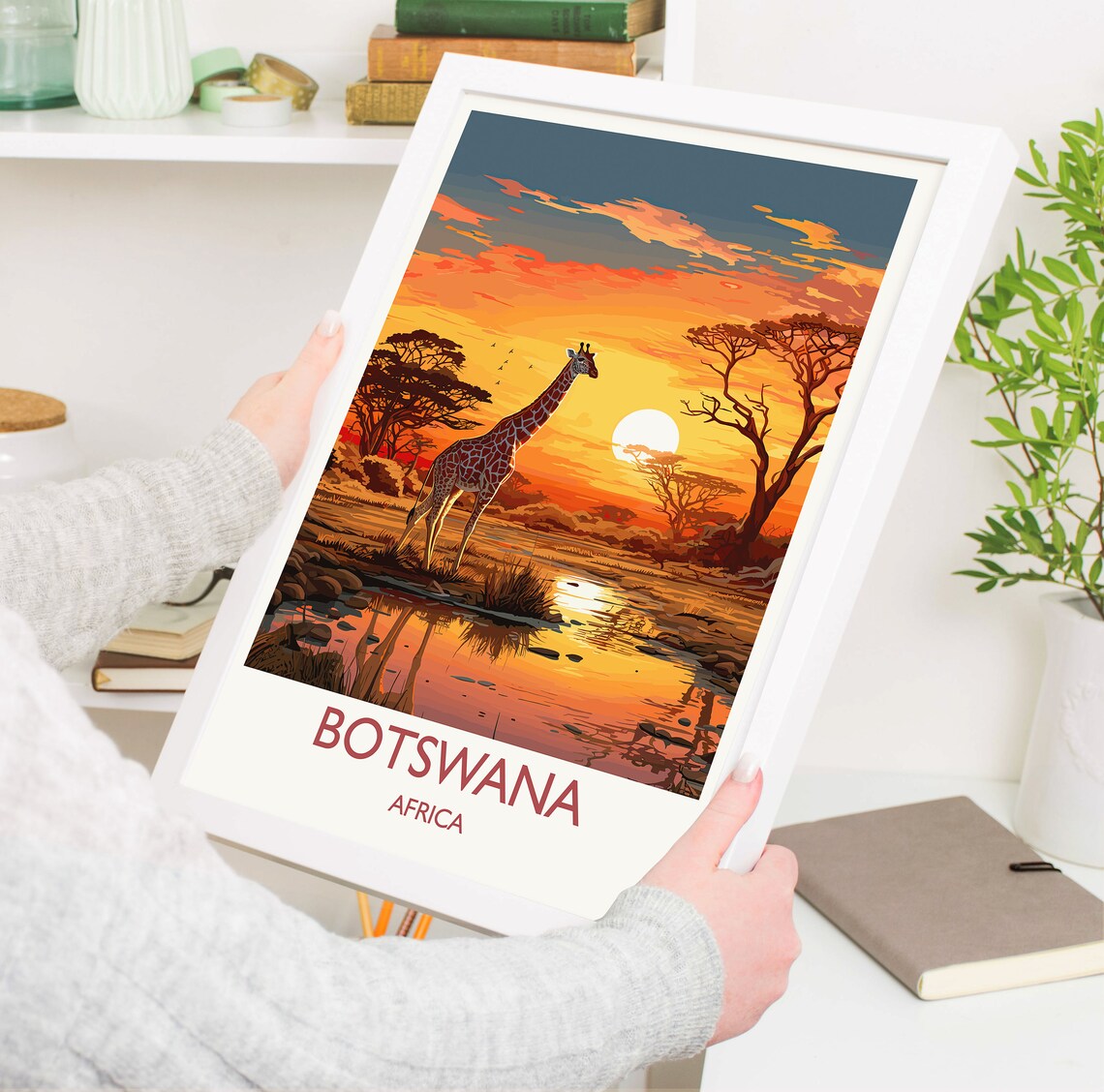 Botswana Africa Giraffe Sunset Waterhole Vintage Travel Poster - Image 5