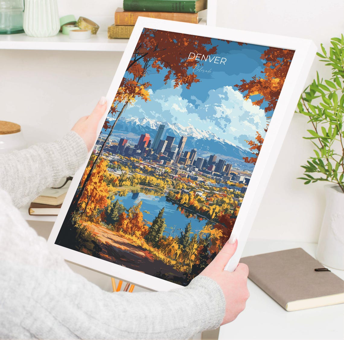 Denver Skyline Autumn Rocky Mountains Lake Full Bleed Poster - Image 3