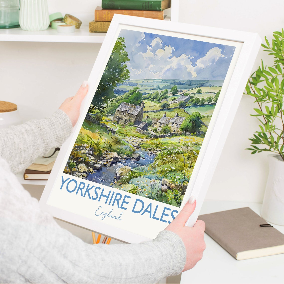 Yorkshire Dales England Stone Cottages Stream Meadow Art Poster - Image 3