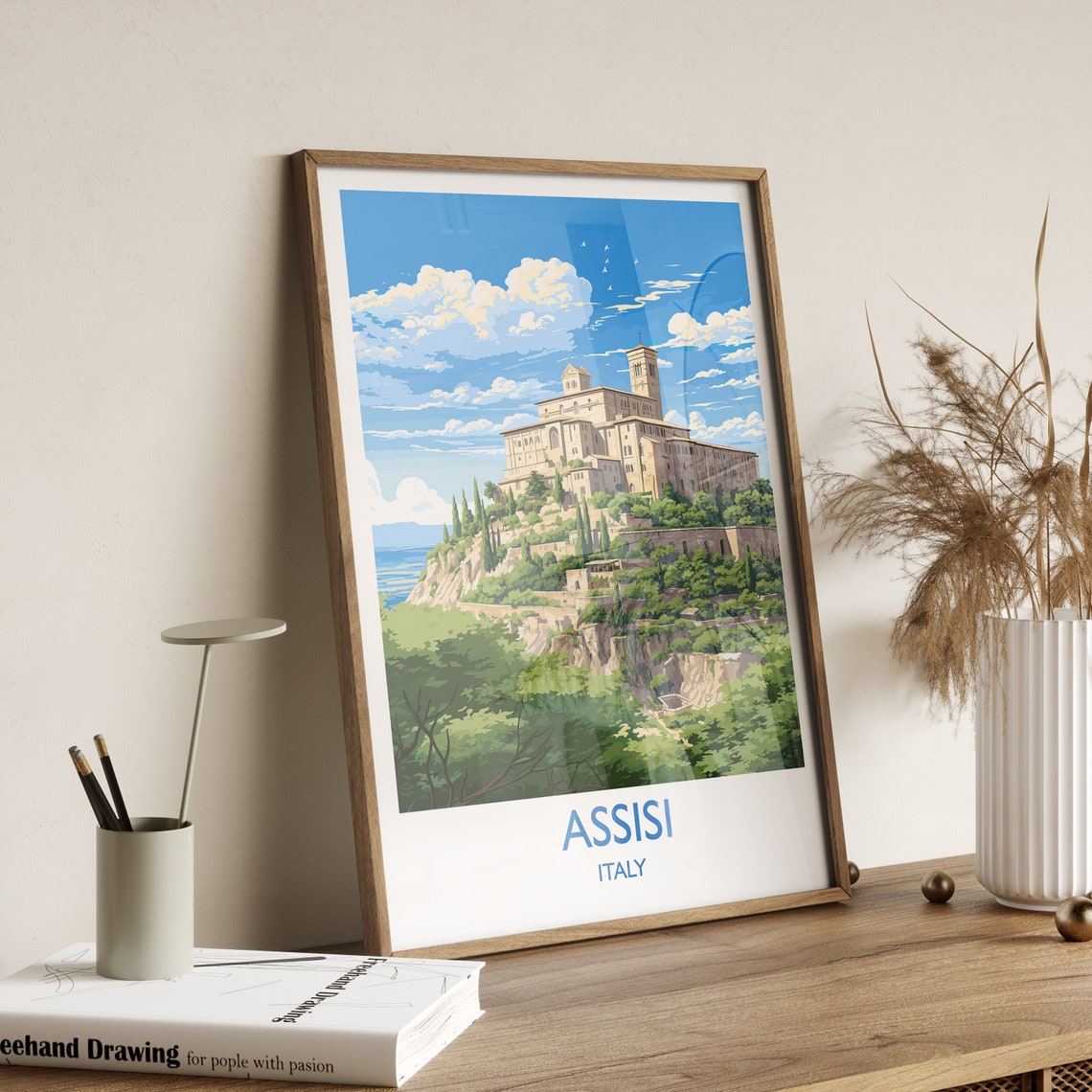 Assisi Italy St Francis Basilica Hilltop Stone Town Travel Poster - Image 2