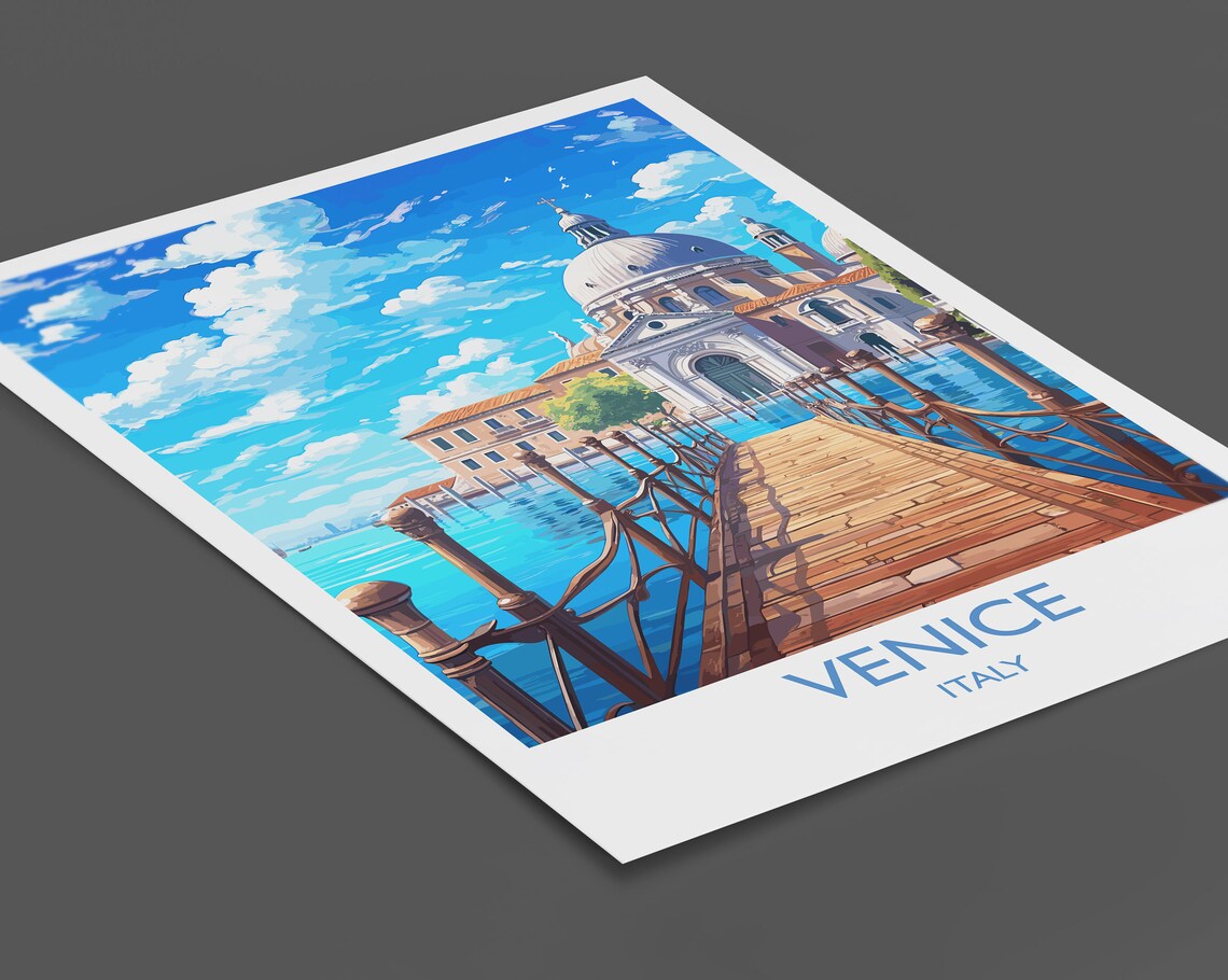 Venice Italy Lagoon Pier Domed Church Wooden Jetty Travel Poster - Image 2