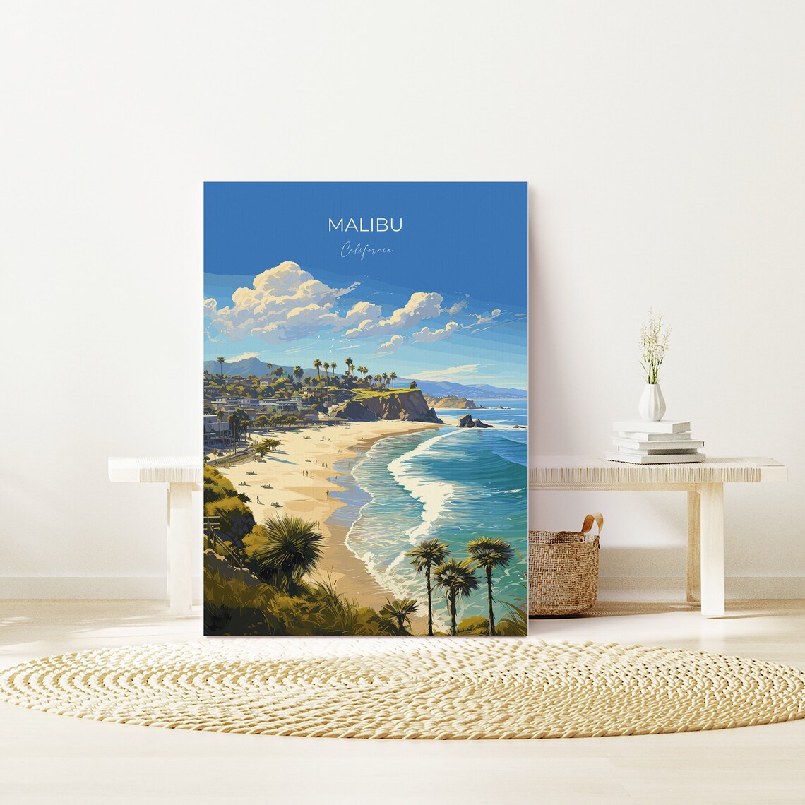 Malibu California Beach Palms Ocean Waves Vintage Travel Poster - Image 2
