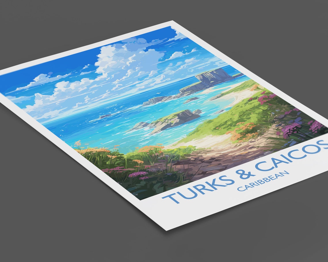Turks And Caicos Caribbean Turquoise Coast Cliff Paradise Art Poster - Image 2