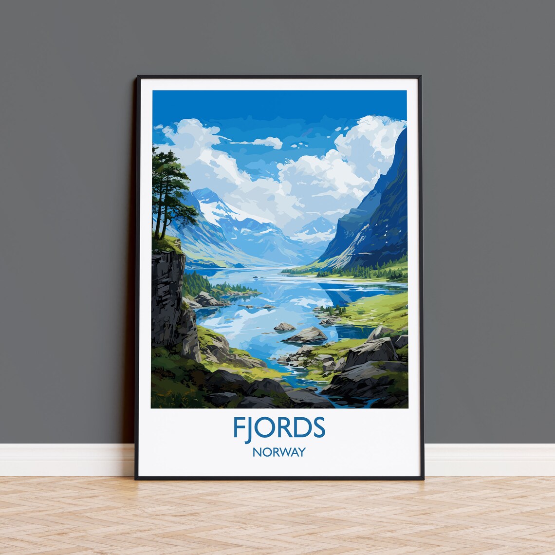 Fjords Norway Rocky Lake Alpine Scenic Vintage Travel Poster