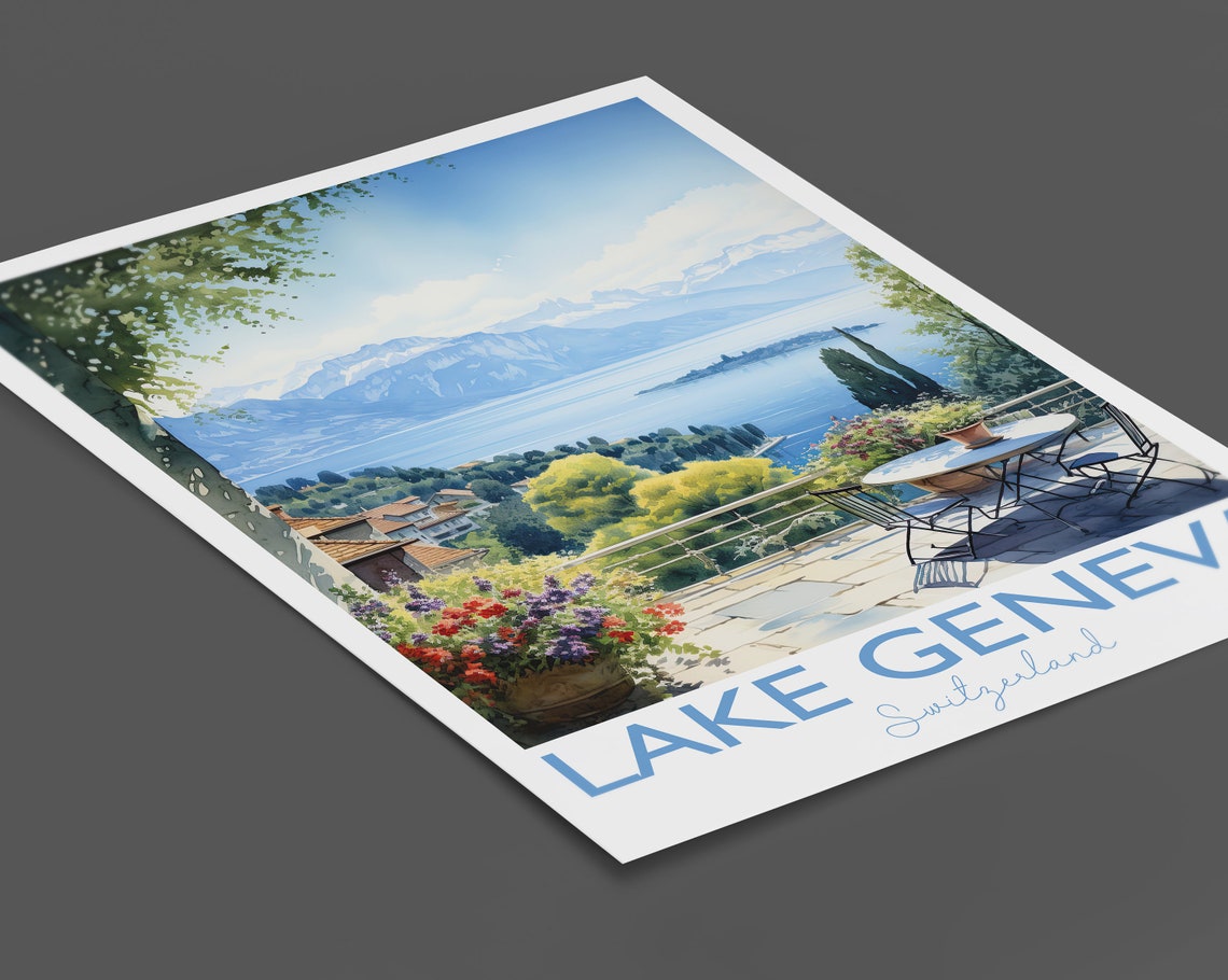 Lake Geneva Poster Travel Print Of Lake Geneva Lake Geneva Switzerland Lake Geneva Art Gift Switzerland Travel Watercolour Gift - Image 2