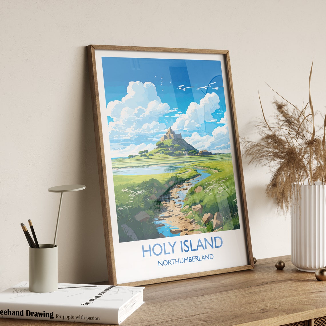 Holy Island Travel Print Wall Art Travel Poster Of Holy Island Northumberland Art Gift England Holy Island Art Lovers Gift - Image 3