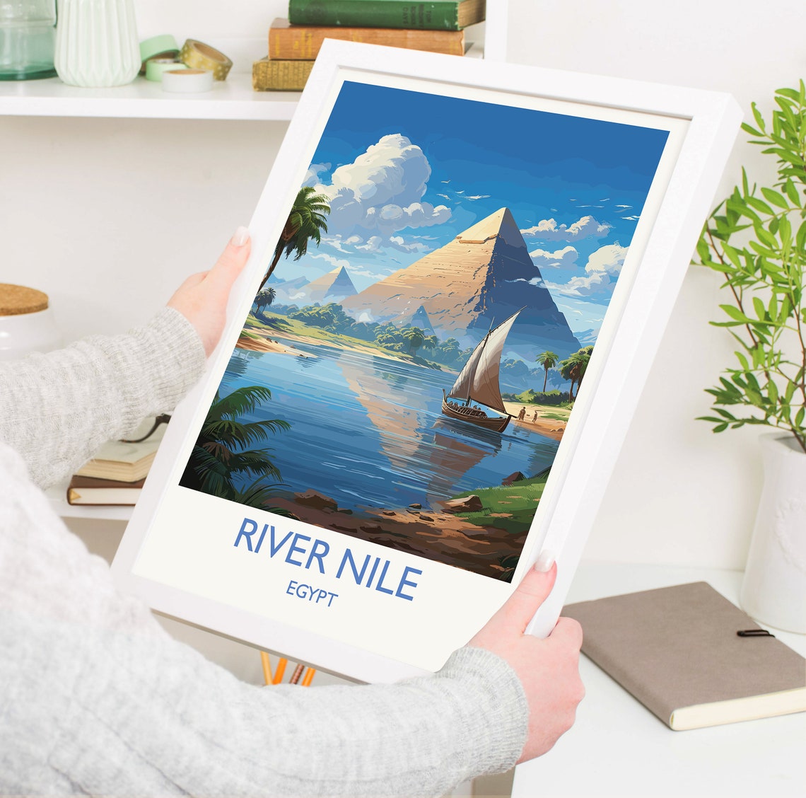 River Nile Egypt Pyramids Felucca White Border Travel Poster - Image 3