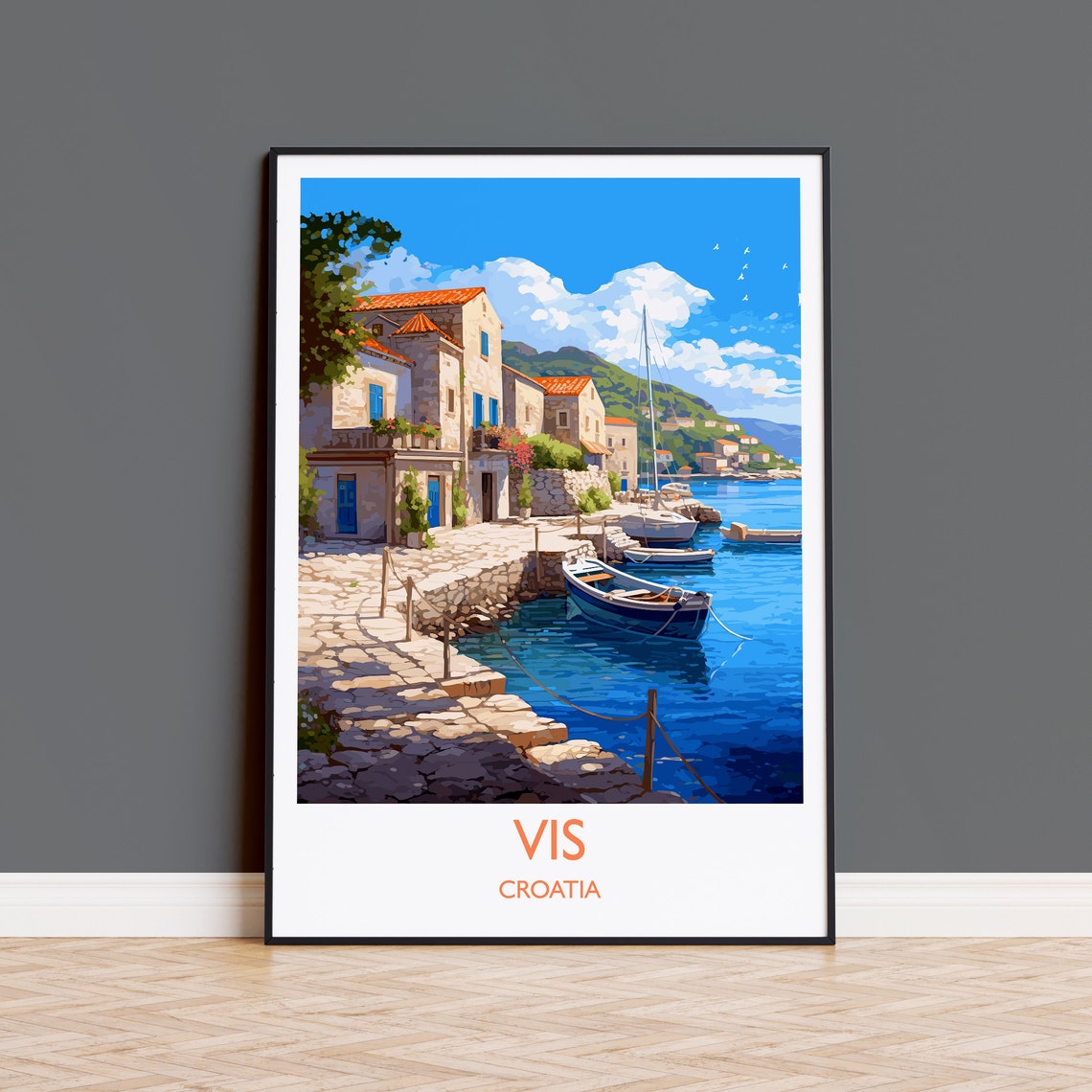 Vis Croatia Adriatic Stone Waterfront Boats View Travel Poster