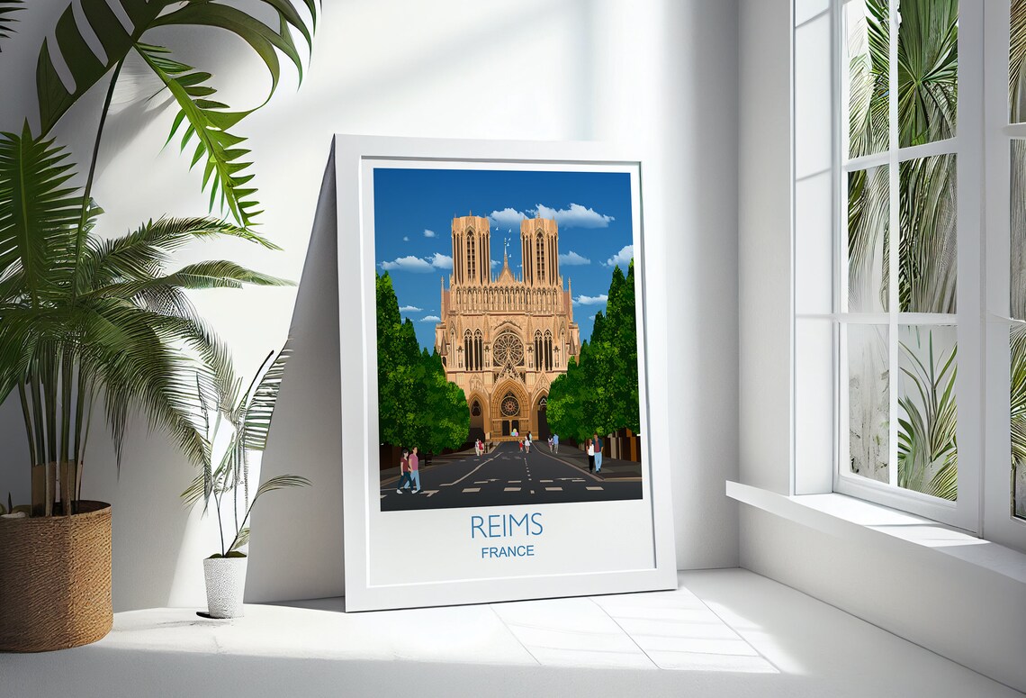 Reims France Gothic Cathedral Facade Landmark City Travel Poster - Image 3