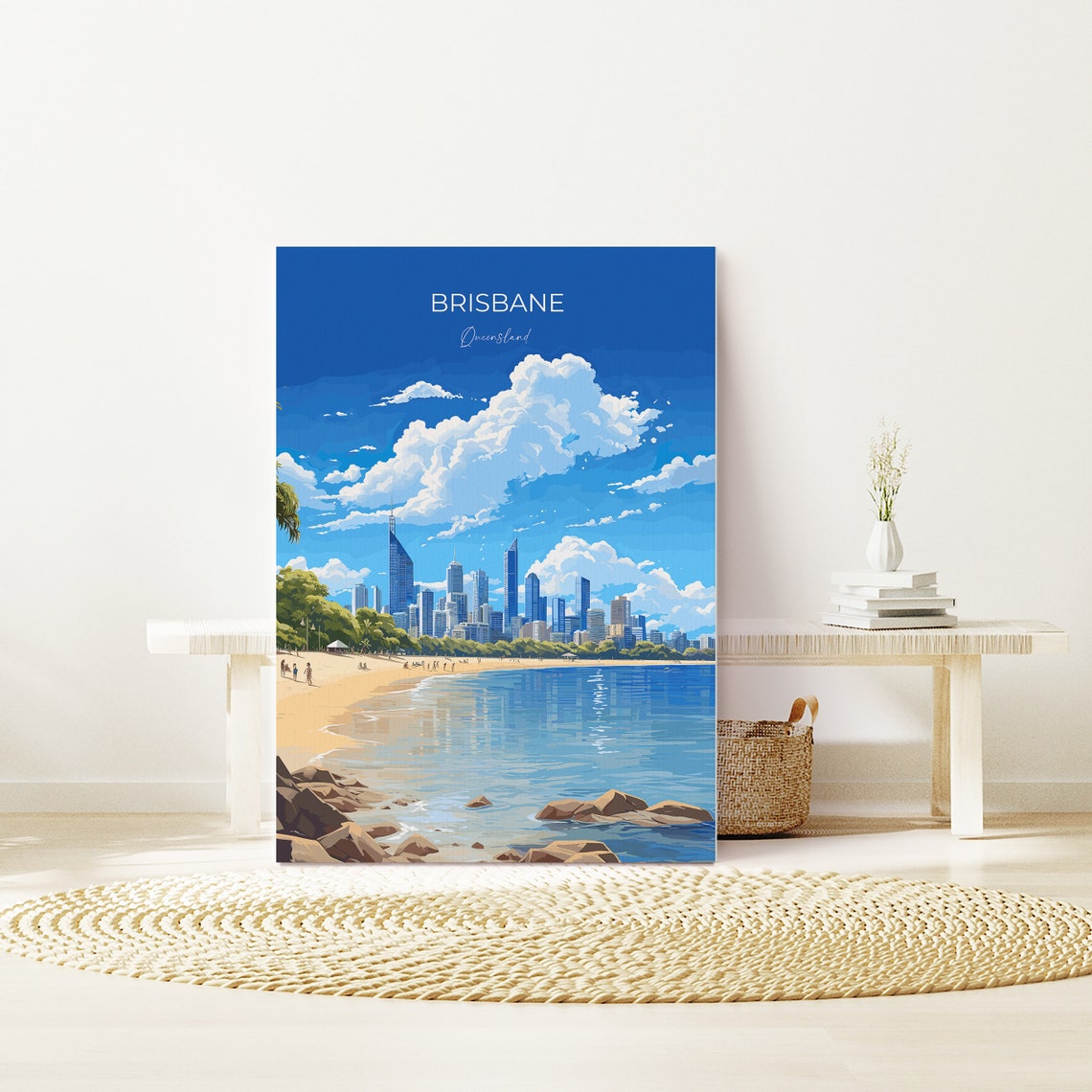 Brisbane Queensland Skyline Over Blue Water Bay Travel Poster - Image 2