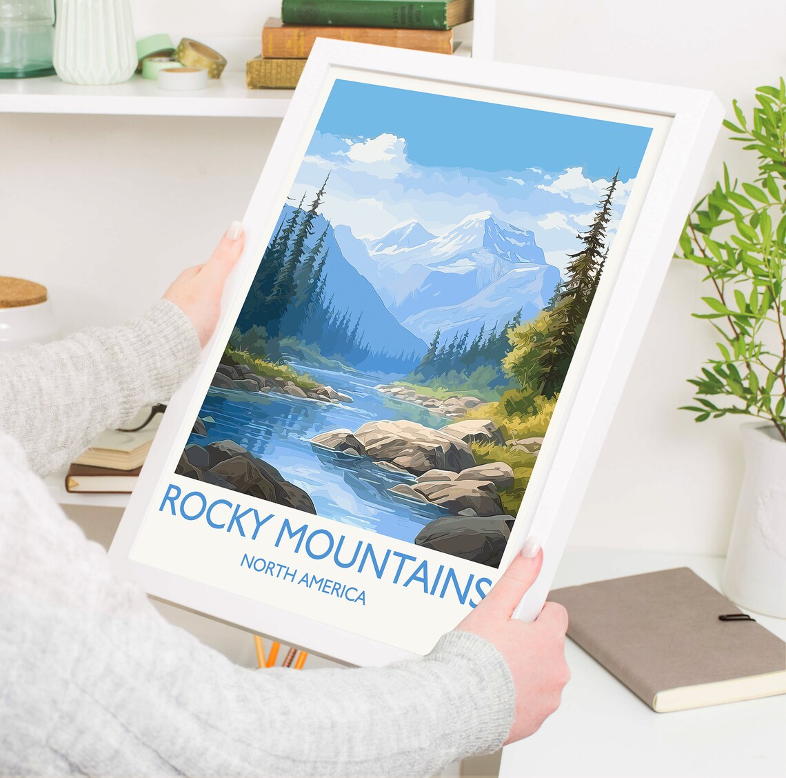 Rocky Mountains Snowy Peak Pine Forest River Scene Travel Poster - Image 5