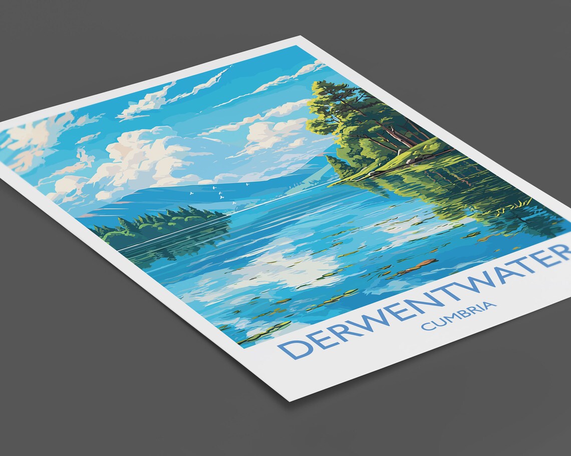 Derwentwater Cumbria Mirror Lake Forested Island Scenic Poster - Image 2