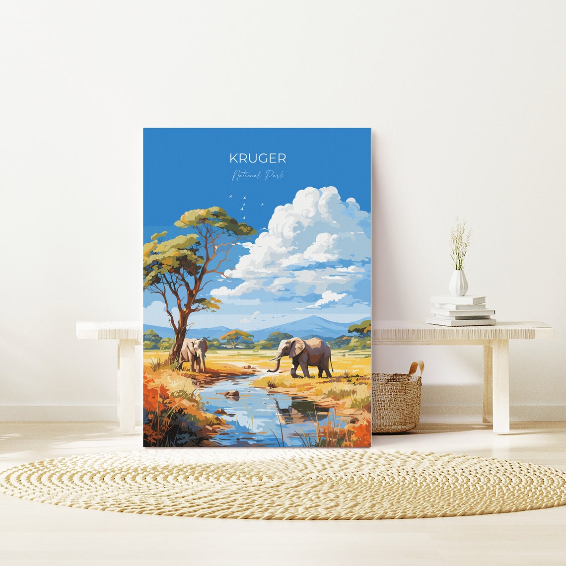 Kruger National Park Elephants At Watering Hole Savanna Travel Poster - Image 3