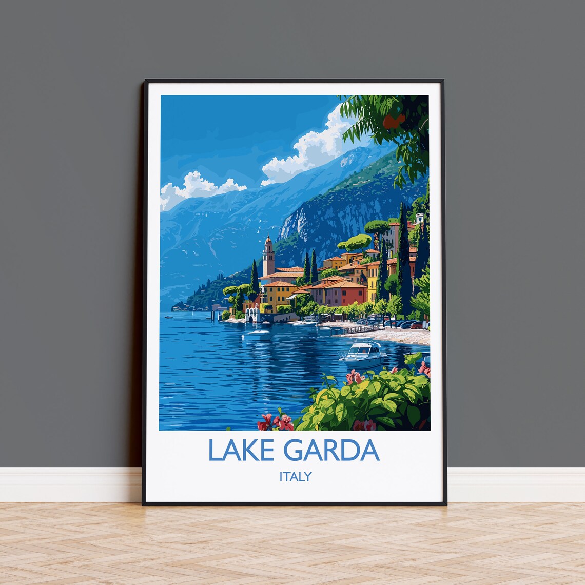 Lake Garda Travel Poster, Italy Italian Lakes Art