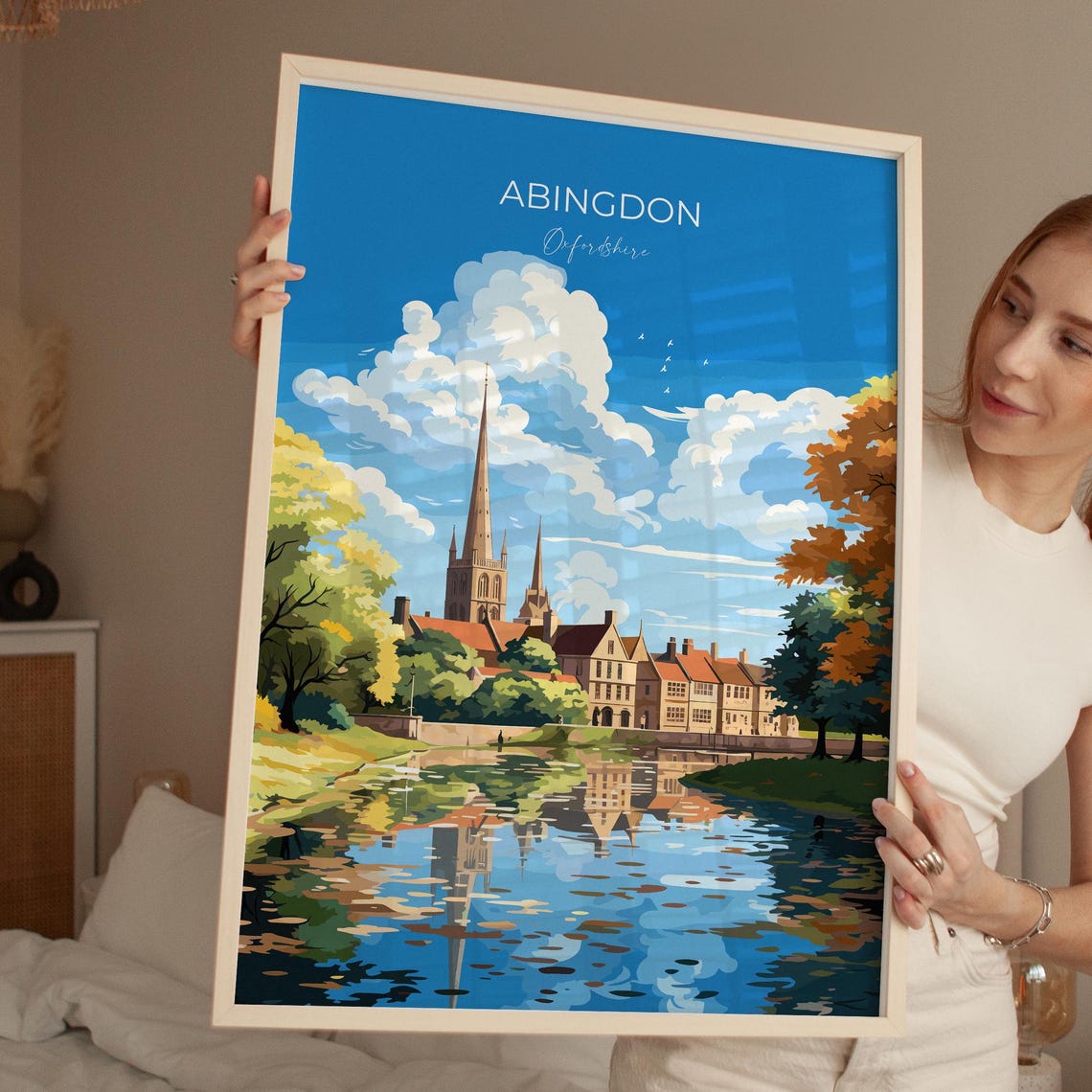 Abingdon Oxfordshire Spire Reflection Autumn Riverside Travel Poster - Image 4