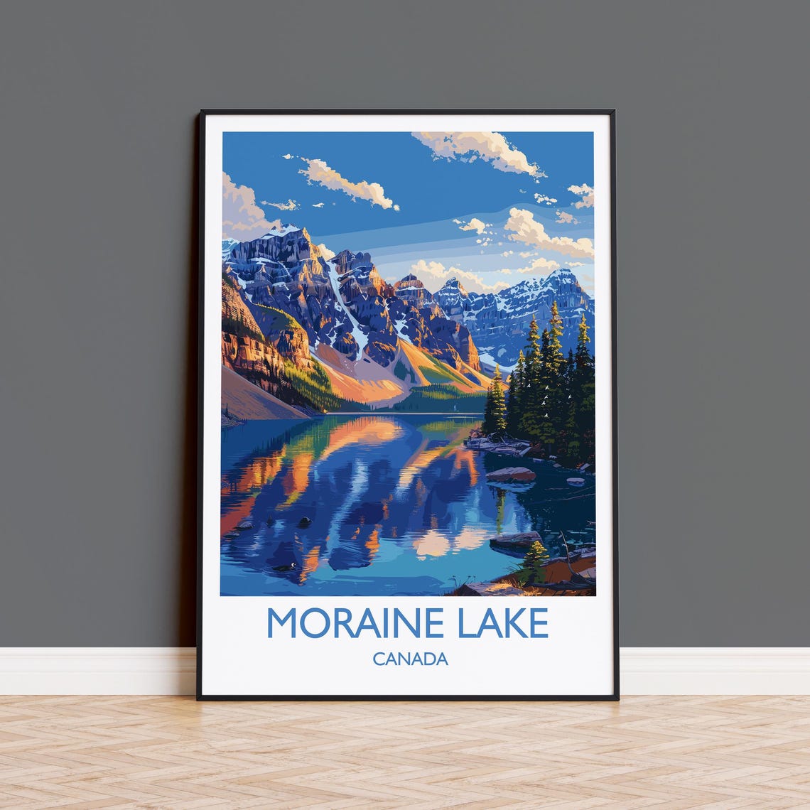 Moraine Lake Canada Sunset Alpenglow Reflection White Border Poster