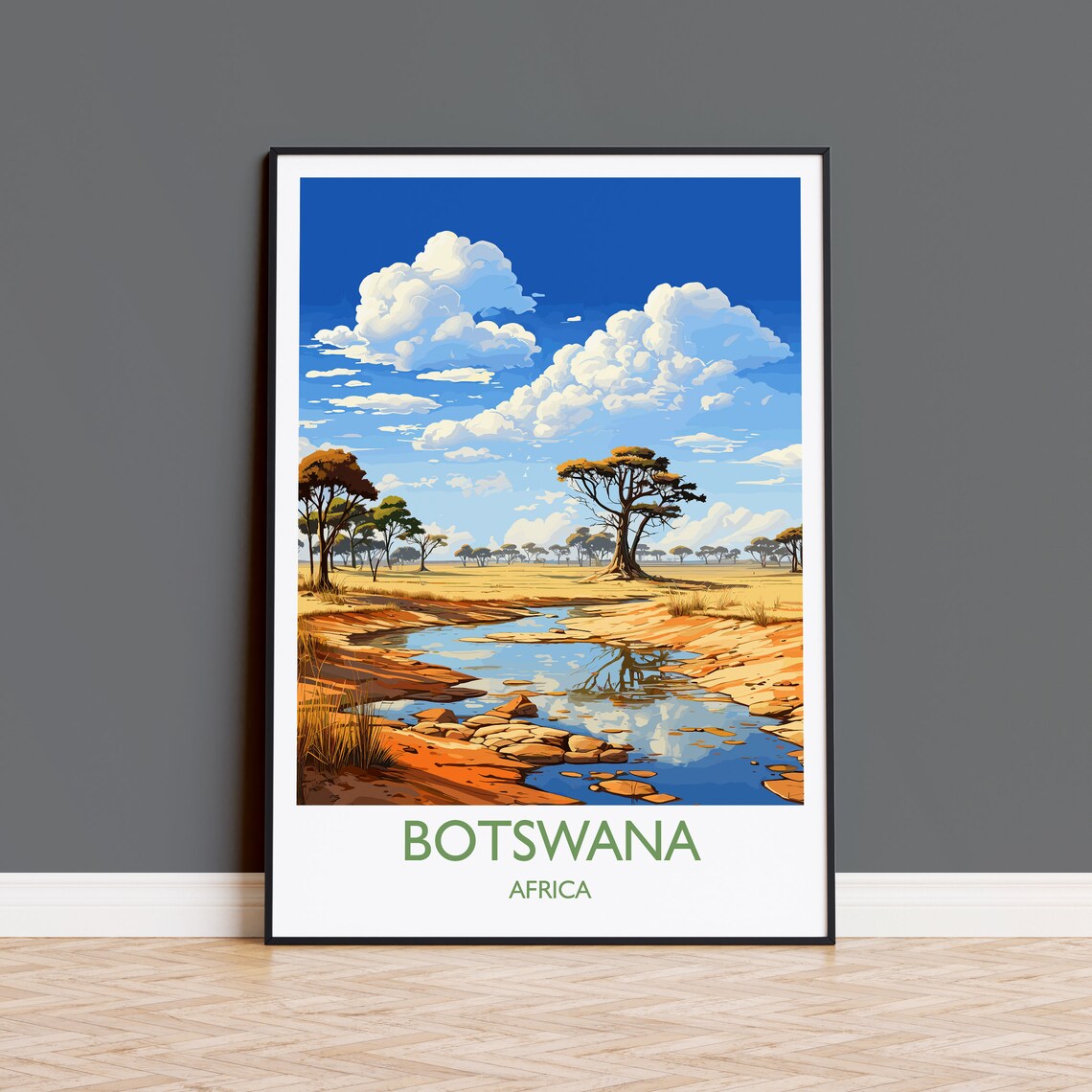 Botswana Travel Poster Wall Art Travel Print Of Botswana Botswana Gift Botswana Africa Africa Art Lovers Gift Travel Art Print