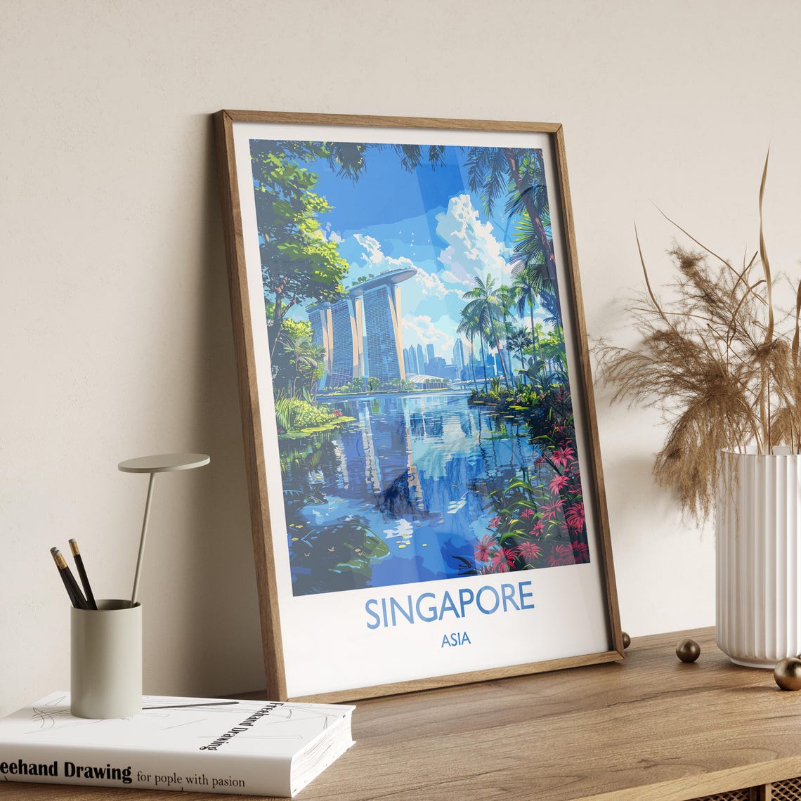 Singapore Marina Bay Sands Skyline White Border Travel Poster - Image 2