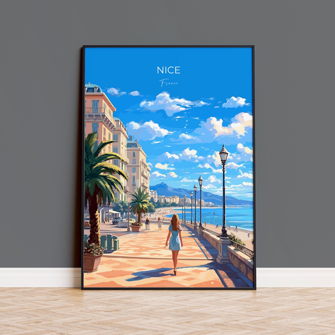 Nice Promenade des Anglais France Riviera Beachfront Scene Poster