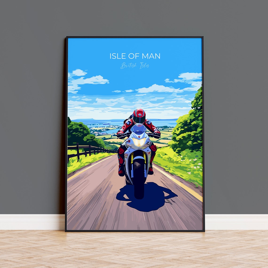 Isle Of Man Print Motorbike Wall Art Travel Poster Of Isle Of Man Motorbike Racing Art Isle Of Man Art Gift British Isles Wall Art