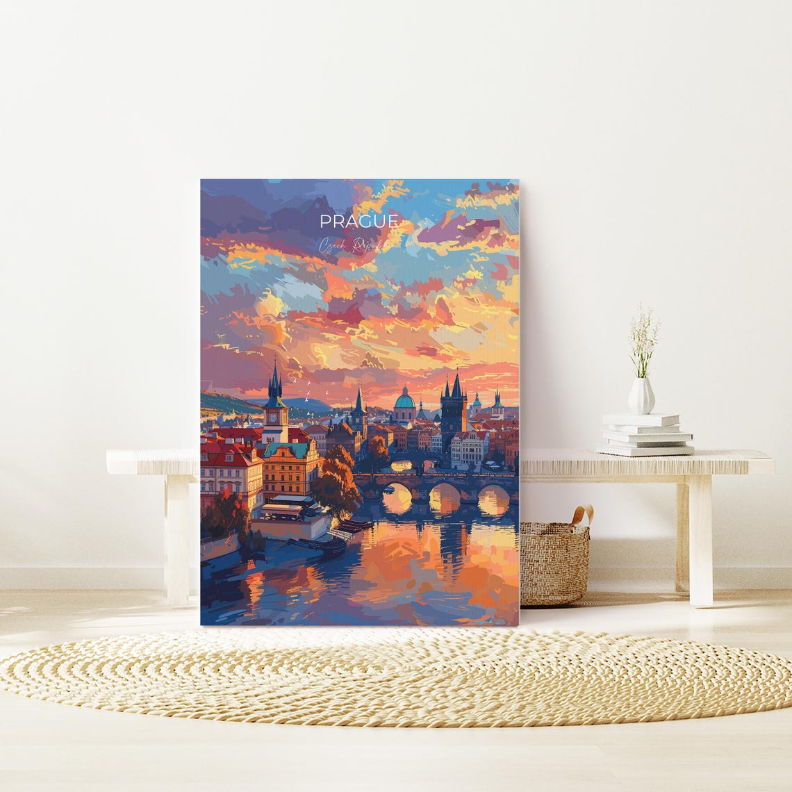 Prague Sunset Skyline Vltava River Bridges Evening Colors Poster - Image 2