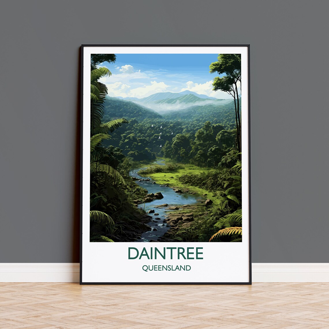 Daintree Queensland Rainforest Stream Lush Valley Nature Travel Poster
