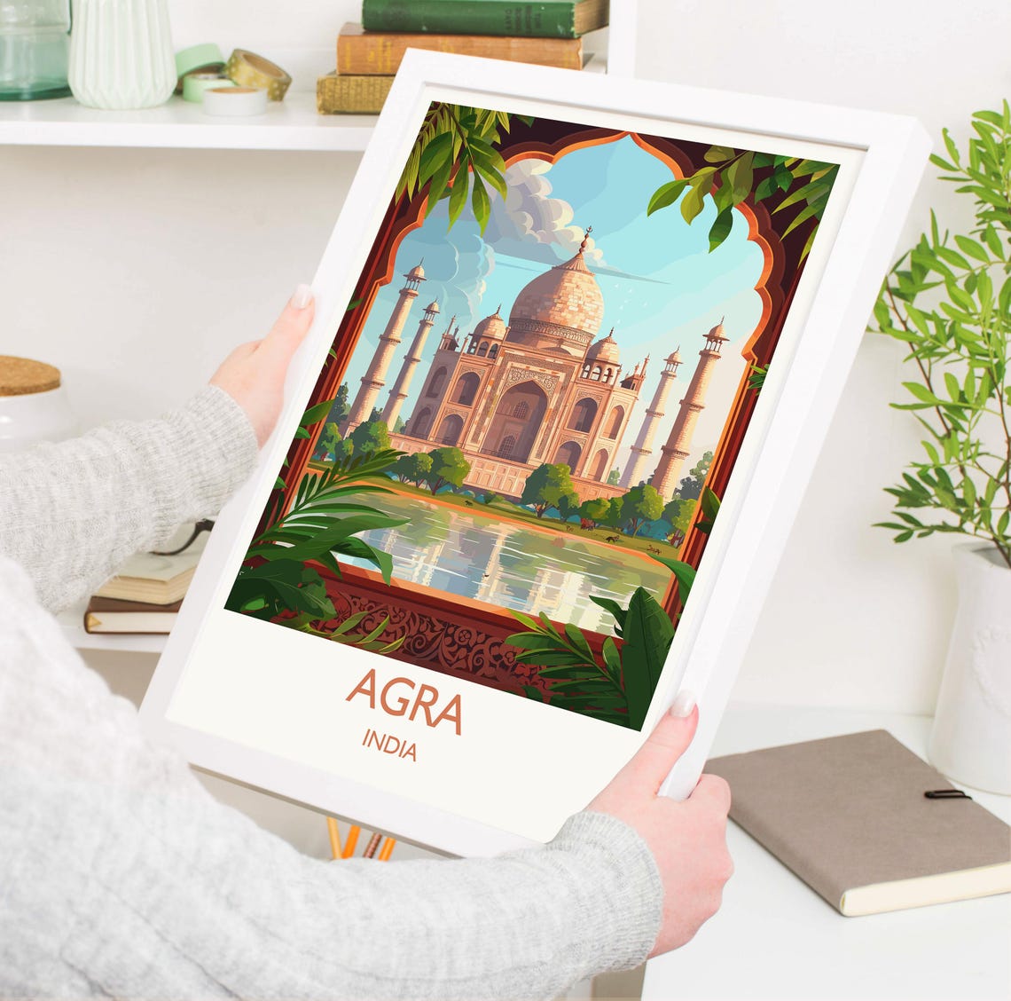 Agra Taj Mahal Marble Mughal Arch With Bottom Caption Band Poster - Image 3